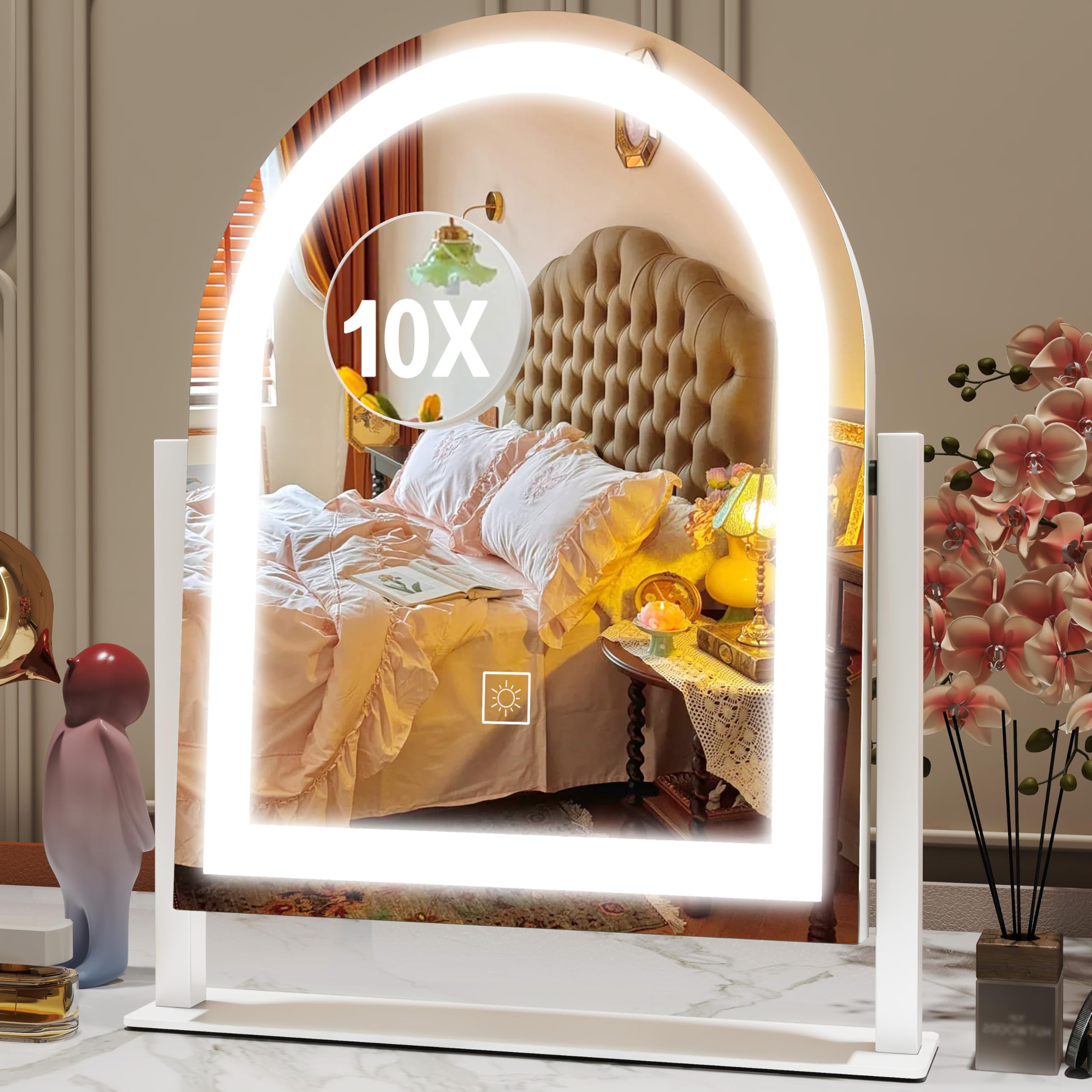 ROLOVE Vanity Mirror with Lights, 12.6"x15" LED Makeup Mirror with Lights, Smart Touch Control 3 Color Dimmable, Lighted Desk Mirror for Bedroom, Light Up Mirror