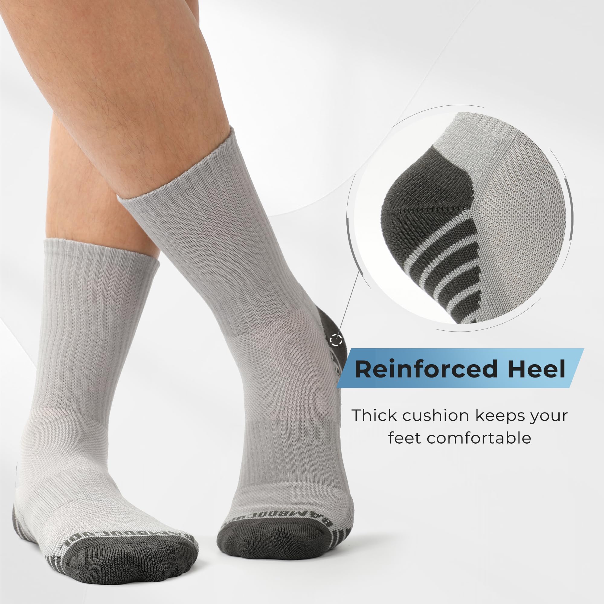 BAMBOO COOL Men's Crew Socks Athletic Running Sports Socks, Cushioned Moisture Wicking, Breathable Arch Support 6 Pack