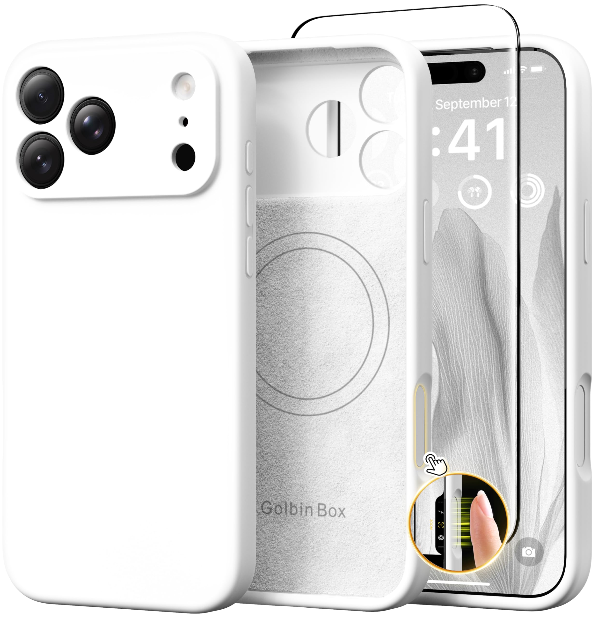 GolbinBox Magnetic for iPhone 17 Pro Max Case, Compatible with MagSafe, [Full Camera Protection] [Screen Protector], Silicone Shockproof Phone Cover with Anti-Scratch Microfiber Lining, Chalk Pink