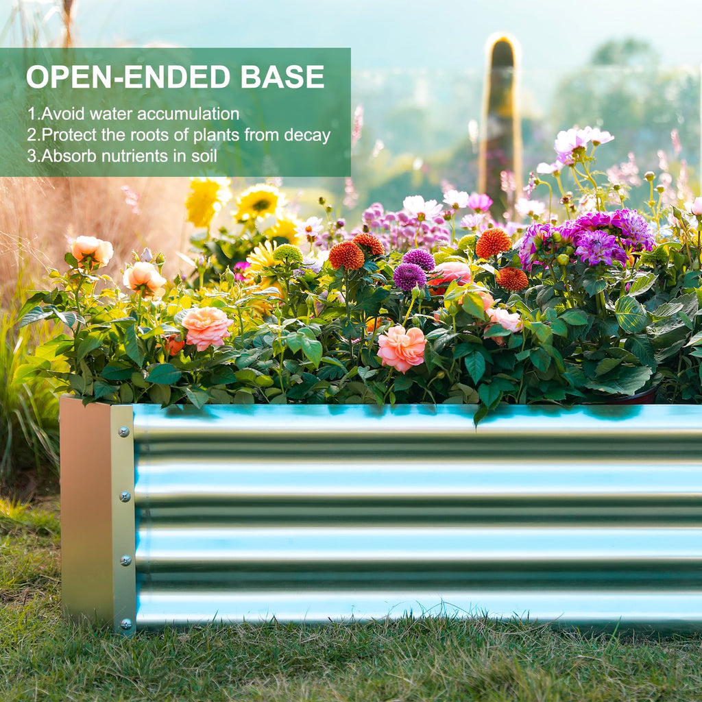 Land Guard 3 Pack 8×4×1ft Galvanized Metal Raised Garden Bed, Metal Planter Kit Box Outdoor for Deep-Rooted Vegetables, Flowers, Green and Herbs, Silver
