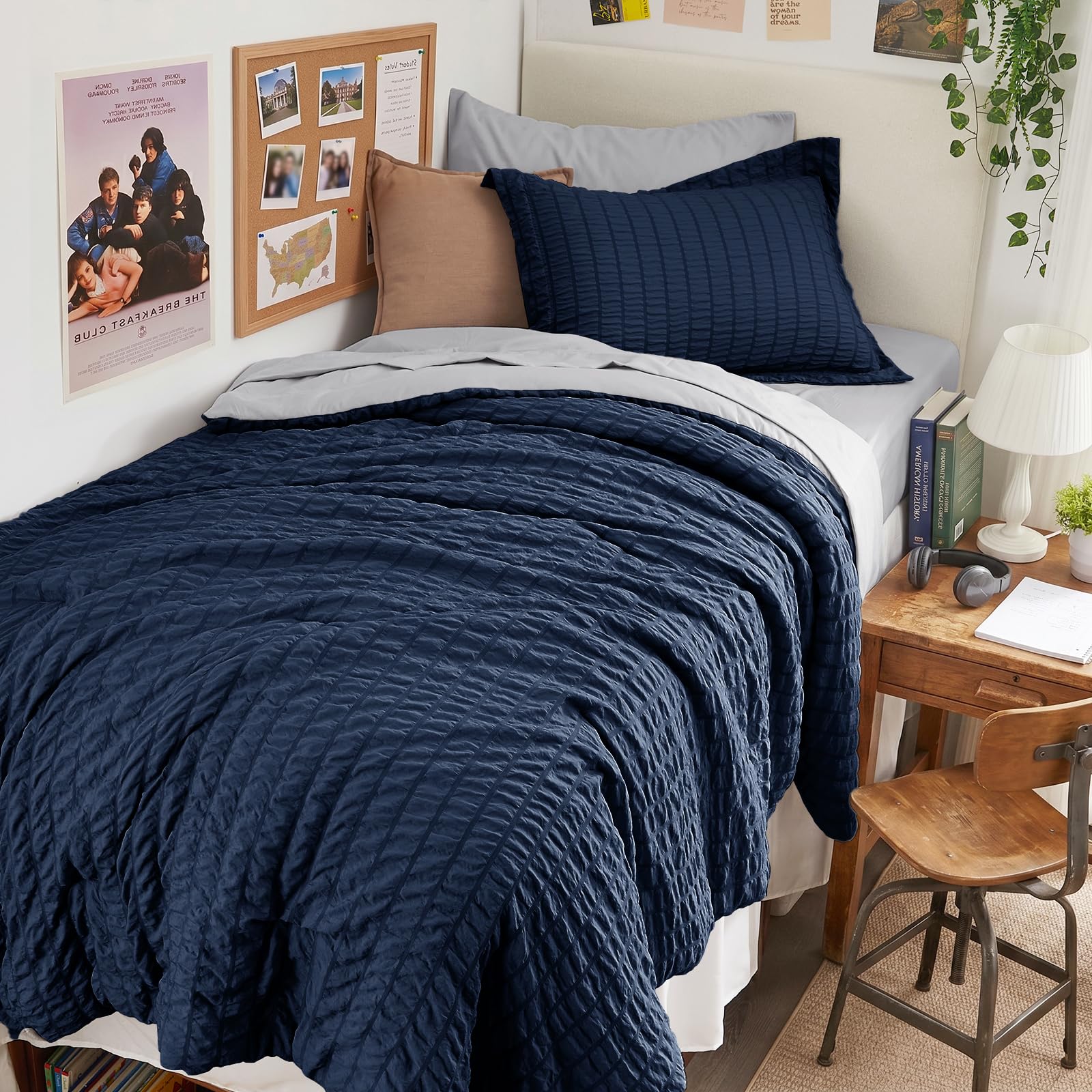 HYMOKEGE Twin XL Comforter Set Seersucker 5 Pieces, All Season Luxury Bed in a Bag for Bedroom, Bedding Set with Comforter, Sheet, Pillowcase & Sham, Dark Grey