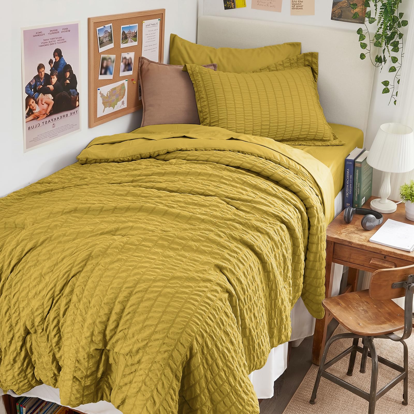 HYMOKEGE Twin XL Comforter Set Seersucker 5 Pieces, All Season Luxury Bed in a Bag for Bedroom, Bedding Set with Comforter, Sheet, Pillowcase & Sham, Dark Grey