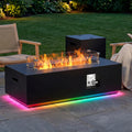 SUNPEAK 42" Modern Fire Pit Table with LED Light 50,000 BTU Deck Fire Pit Table Includes Wind Guard, Lid, Rocks & Cover - Propane Gas Patio Fireplace, Chimenea para Patio (Grey/Golden Light, 42" LED)