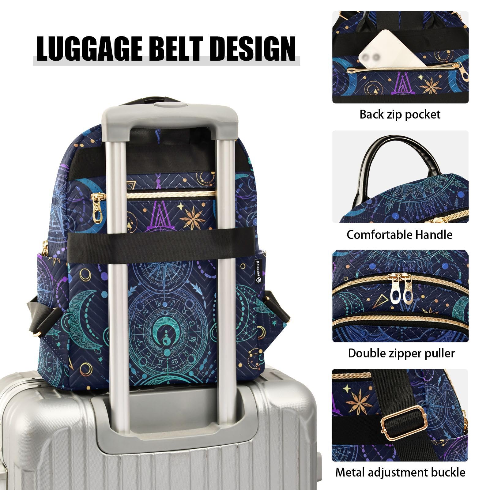 ALAZA Sun Moon Stars Witchy Small Backpack Purse for Women Travel Bag Fashion Daypack Back Pack Shoulder Bag