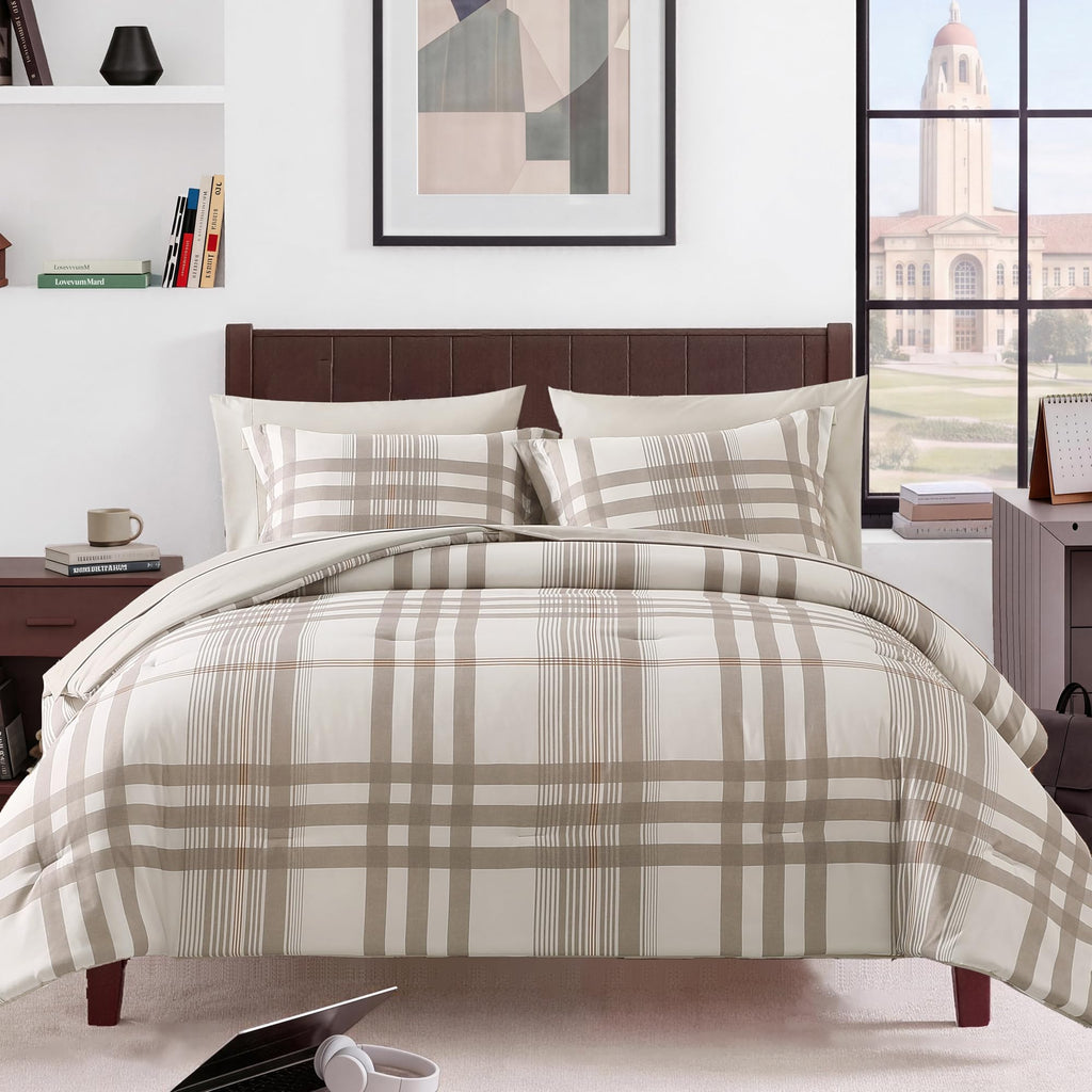 MaiRêve Plaid Twin XL Comforter Set Navy Blue 5 Pieces Dorm Bed in a Bag | Rustic Farmhouse Bedding Sets for Boys Teen with Sheets, Pillowcase & Sham