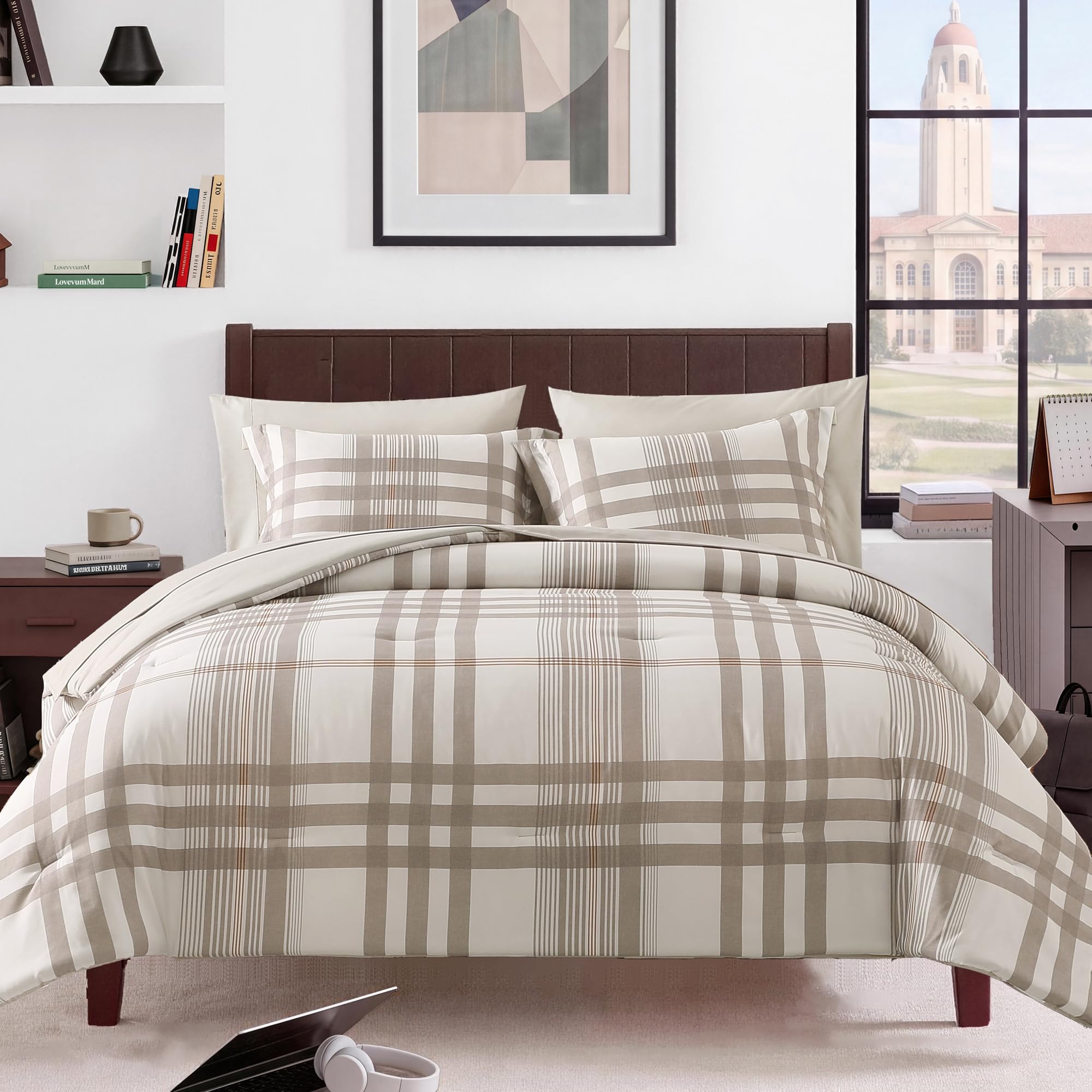 MaiRêve Plaid Twin XL Comforter Set Navy Blue 5 Pieces Dorm Bed in a Bag | Rustic Farmhouse Bedding Sets for Boys Teen with Sheets, Pillowcase & Sham