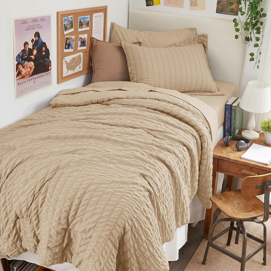 HYMOKEGE Twin XL Comforter Set Seersucker 5 Pieces, All Season Luxury Bed in a Bag for Bedroom, Bedding Set with Comforter, Sheet, Pillowcase & Sham, Dark Grey