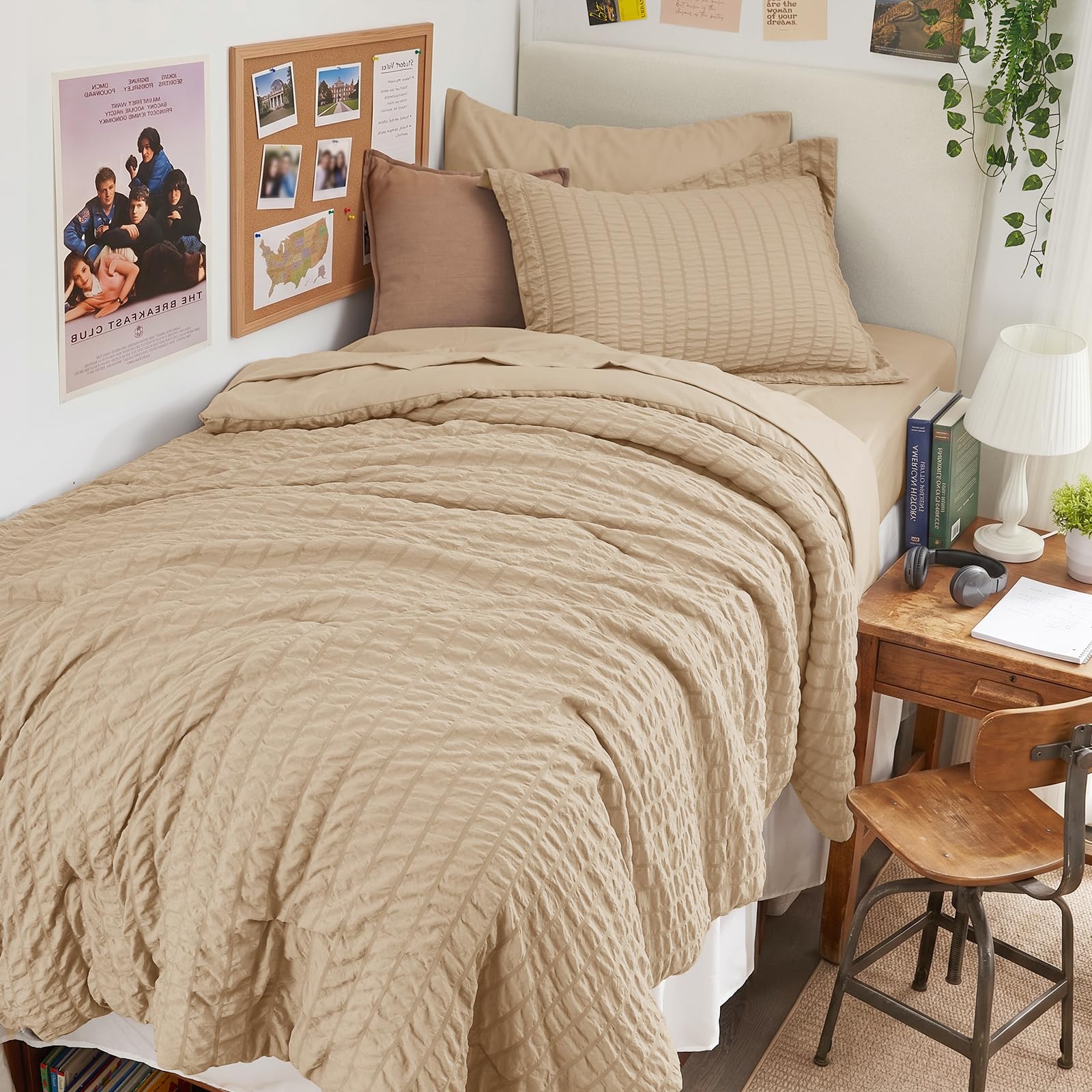 HYMOKEGE Twin XL Comforter Set Seersucker 5 Pieces, All Season Luxury Bed in a Bag for Bedroom, Bedding Set with Comforter, Sheet, Pillowcase & Sham, Dark Grey