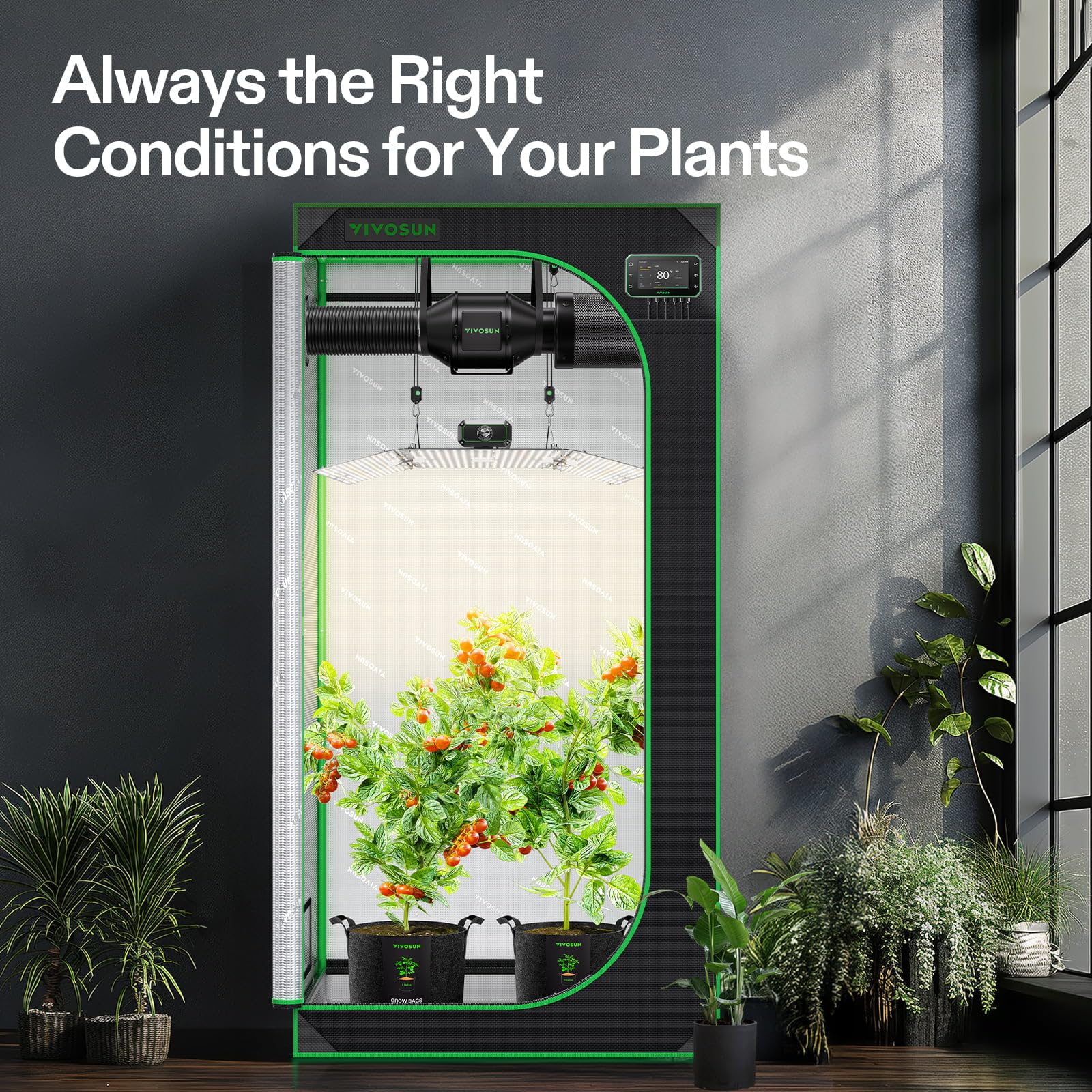 VIVOSUN Smart Grow Tent Kit 2x4, 2-Plant WiFi-Integrated Grow System | including 200W Full Spectrum LED,Automatic Control with GrowHub E42A+, Efficient Ventilation System,48x24x60" Grow Tent