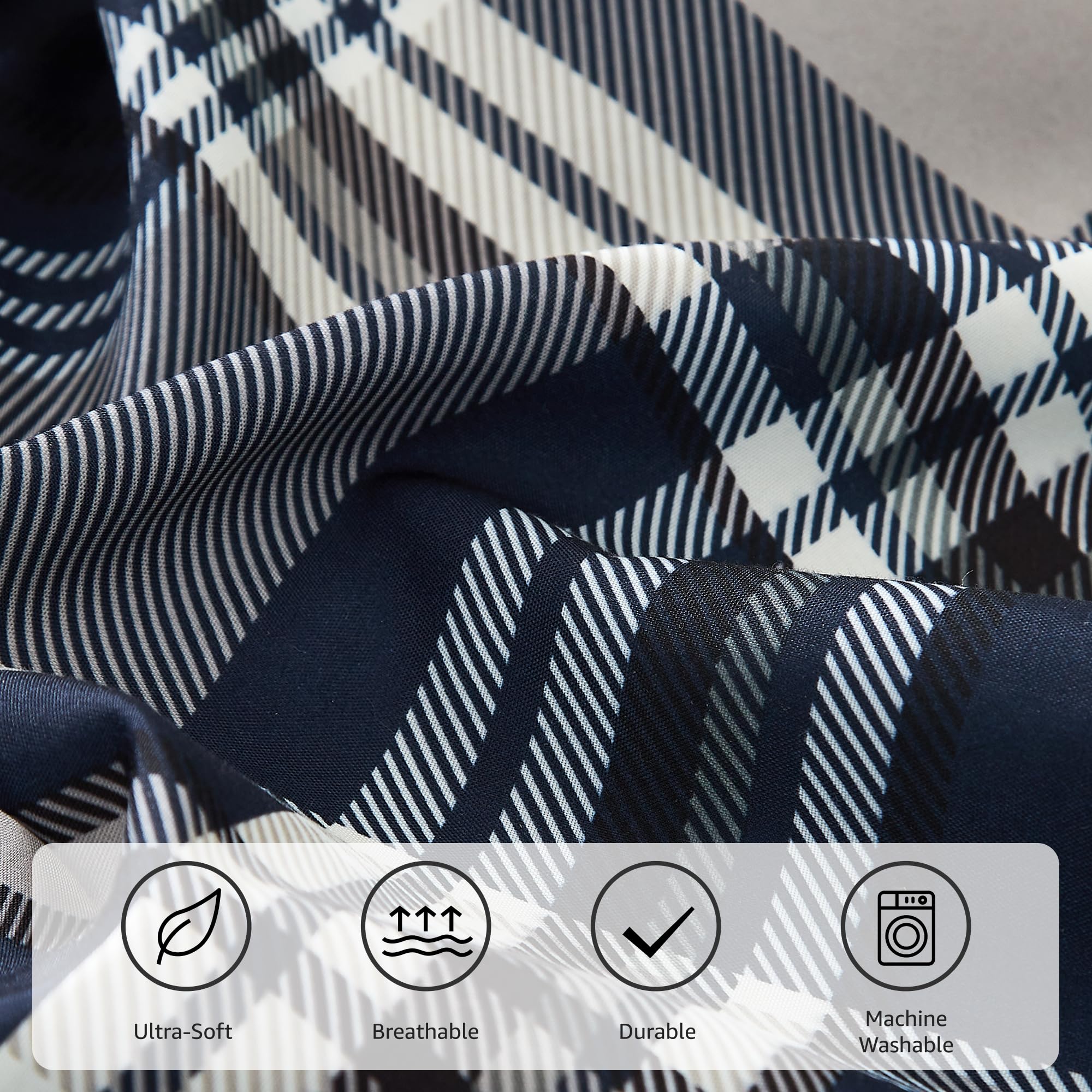 MaiRêve Plaid Twin XL Comforter Set Navy Blue 5 Pieces Dorm Bed in a Bag | Rustic Farmhouse Bedding Sets for Boys Teen with Sheets, Pillowcase & Sham