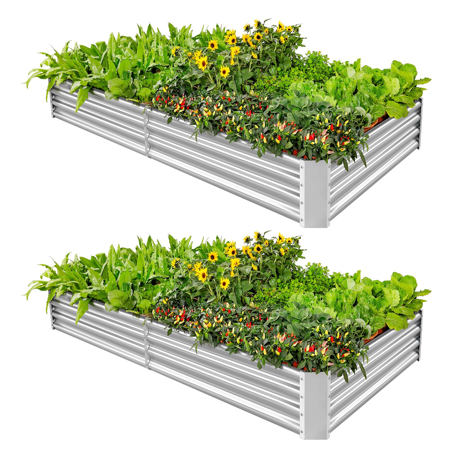 Land Guard 3 Pack 8×4×1ft Galvanized Metal Raised Garden Bed, Metal Planter Kit Box Outdoor for Deep-Rooted Vegetables, Flowers, Green and Herbs, Silver
