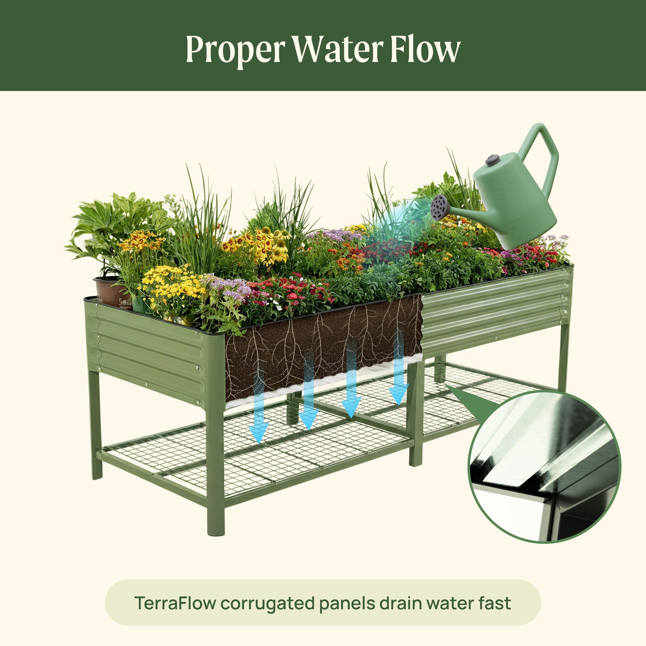 Rolling Elevated Raised Garden Bed, 2' x 4' Outdoor Planters Boxes with Legs & Storage Rack for Patio, 700 Lbs Weight Capacity, Raised Beds for Gardening Herbs Flowers, Pearl White