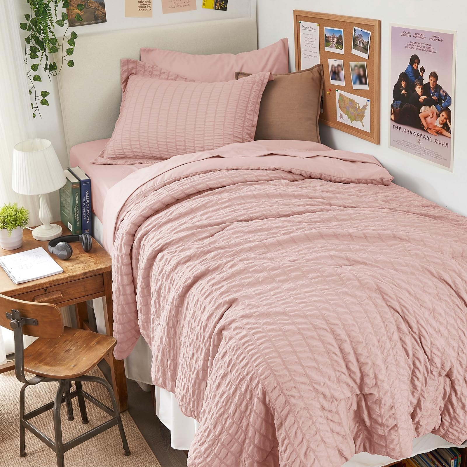 HYMOKEGE Twin XL Comforter Set Seersucker 5 Pieces, All Season Luxury Bed in a Bag for Bedroom, Bedding Set with Comforter, Sheet, Pillowcase & Sham, Dark Grey