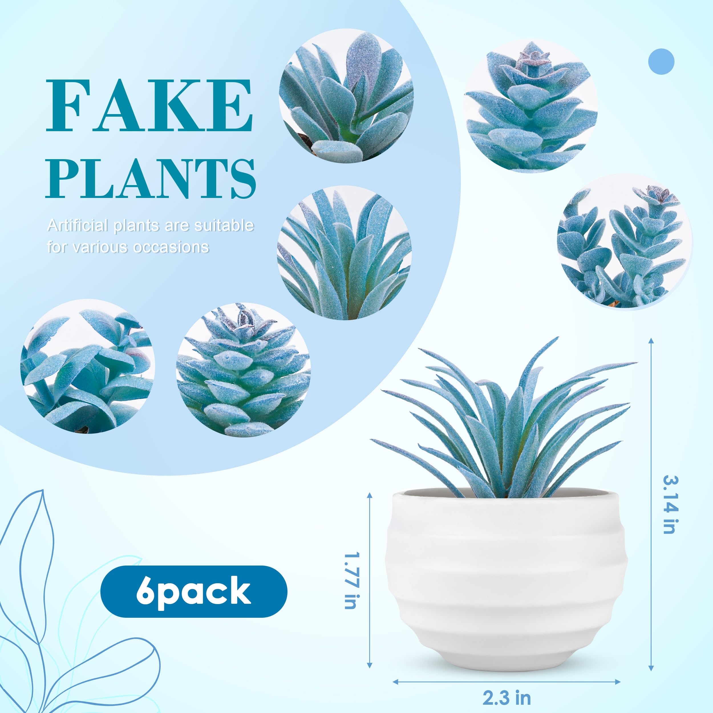 Der Rose 6 Pack Succulents Fake Plants for Bedroom Bathroom Home Decor | Small fake plants，perfect for aesthetic living room shelf decor，office desk accessories，gifts for women，fresh all year