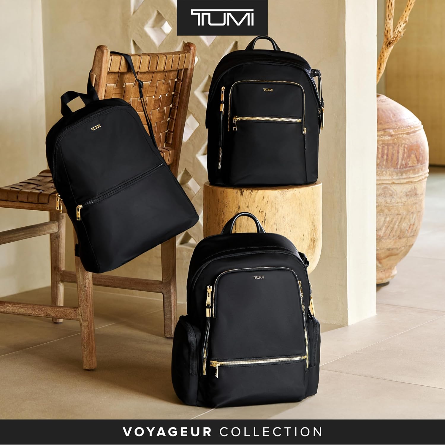TUMI - Voyageur Halsey Backpack - Travel Backpack - For Business, Fashion, Commute - Holds Up to 14" Screens - Black & Gold