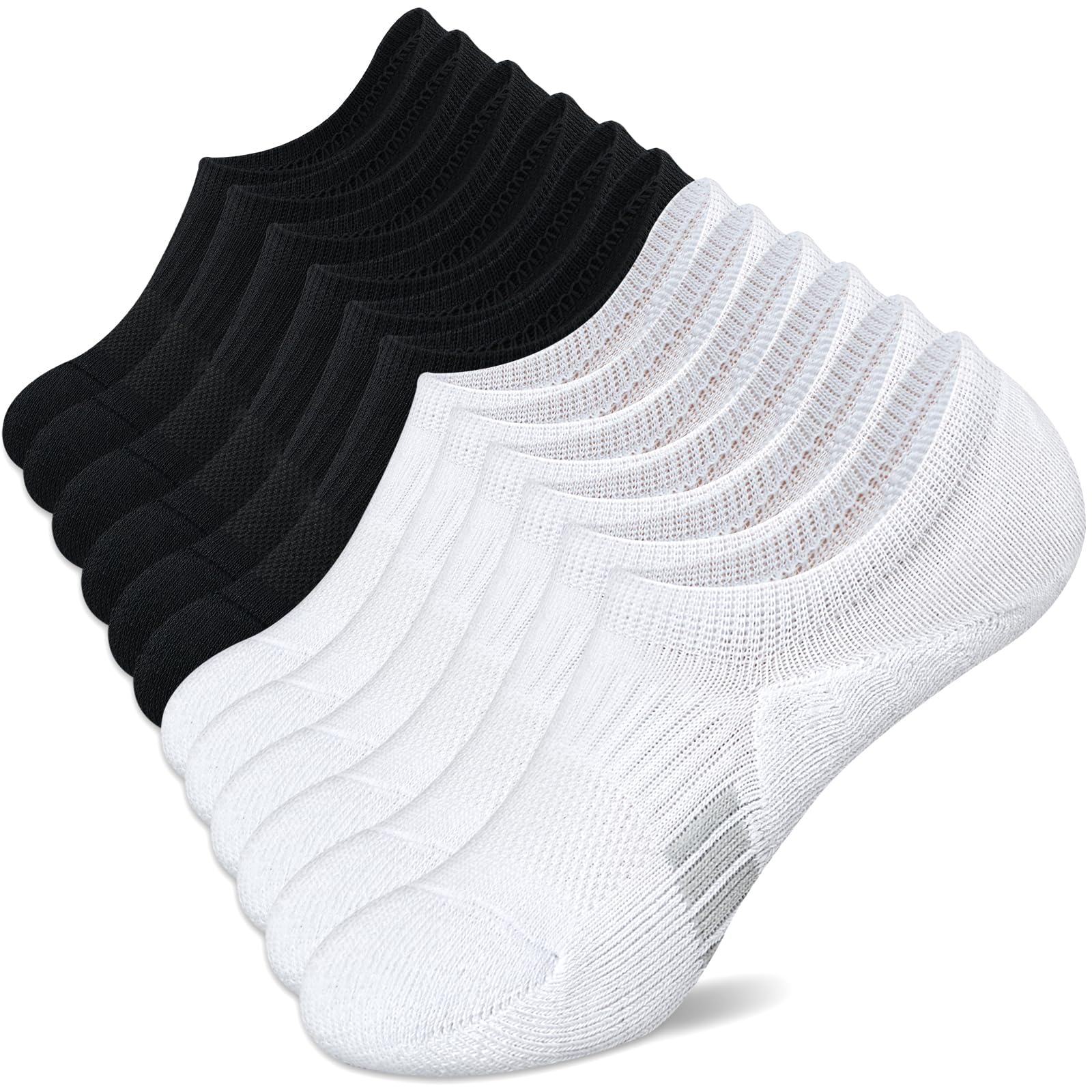 Amutost Womens No Show Socks Anti-Slip Cushioned Breathable 5-10Pairs | Silicone heel grips, Arch compression band, Elastic cuffs, Moisture wicking, Size 6-8/7-9/9-11, Reduces blisters