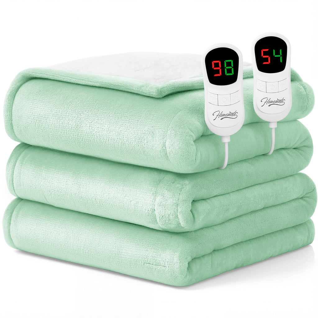 Homemate Heated Blanket Electric Throw - 50"x60" Heating Blanket Throw 1/2/4/6/8 Hours Auto-Off 10 Heat Level Over-Heat Protection Flannel Sherpa ETL Certification