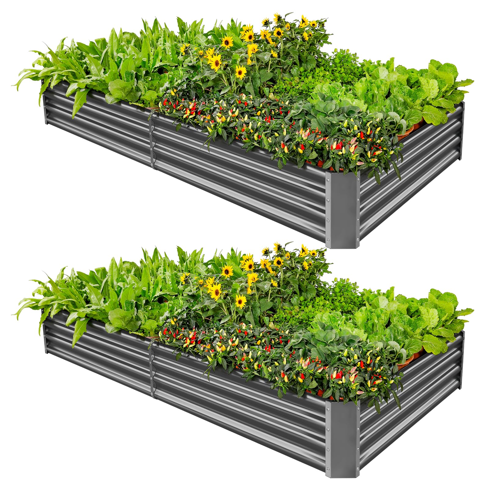 Land Guard 3 Pack 8×4×1ft Galvanized Metal Raised Garden Bed, Metal Planter Kit Box Outdoor for Deep-Rooted Vegetables, Flowers, Green and Herbs, Silver