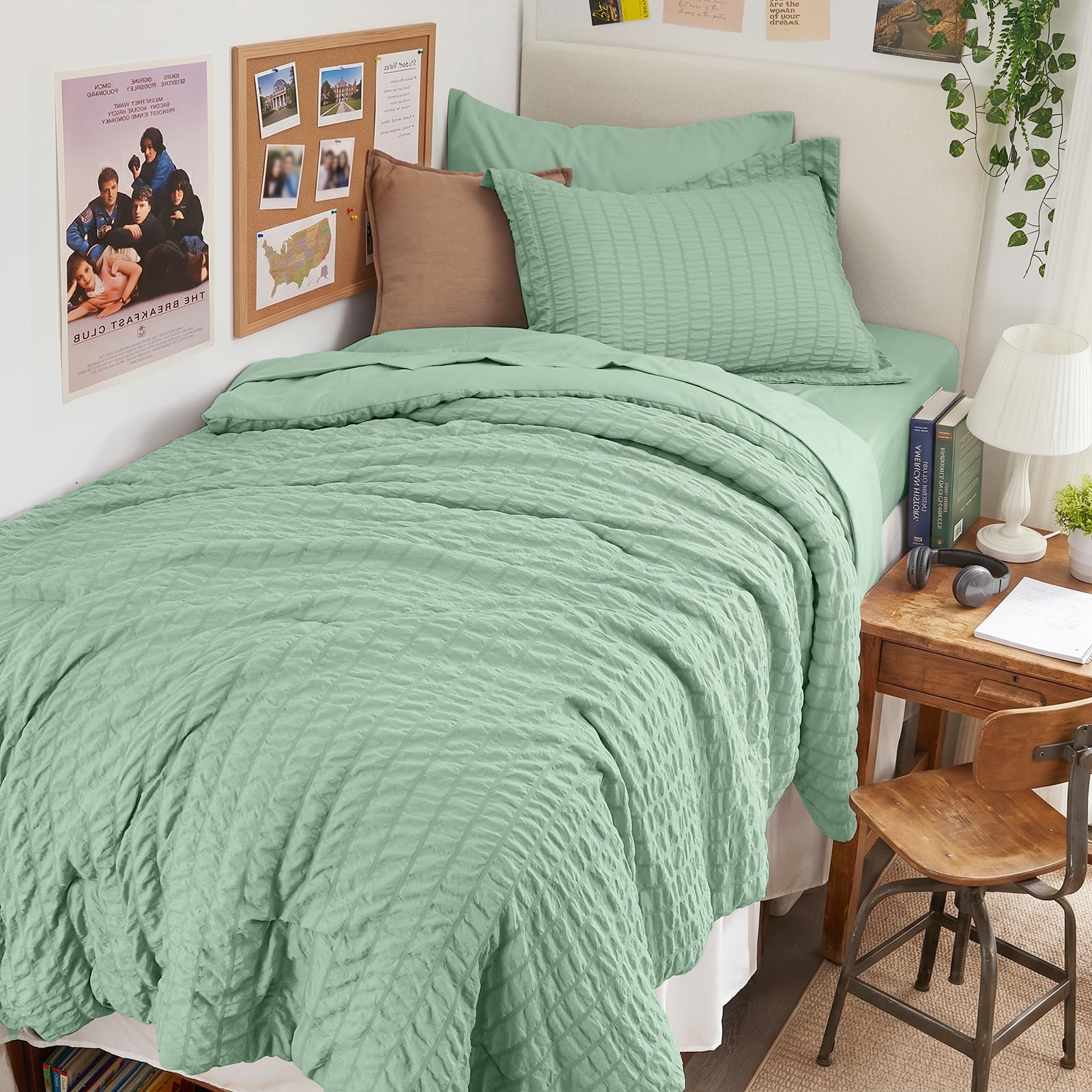 HYMOKEGE Twin XL Comforter Set Seersucker 5 Pieces, All Season Luxury Bed in a Bag for Bedroom, Bedding Set with Comforter, Sheet, Pillowcase & Sham, Dark Grey