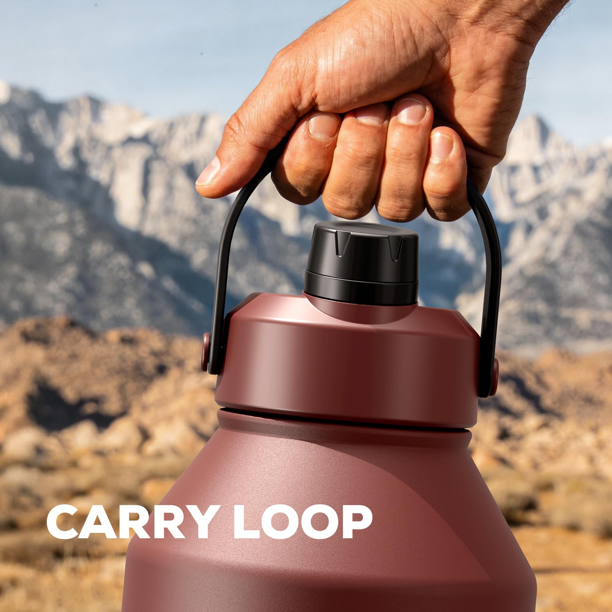 POWCAN 64 oz Insulated Water Bottle for Sports: 2-in-1 Straw & Spout Lid, Leakproof, Carrier Bag, Shoulder Strap, Keep Cold 48H, BPA-Free, Half Gallon Metal Water Jug for Gym, Travel, Gift (Midnight)