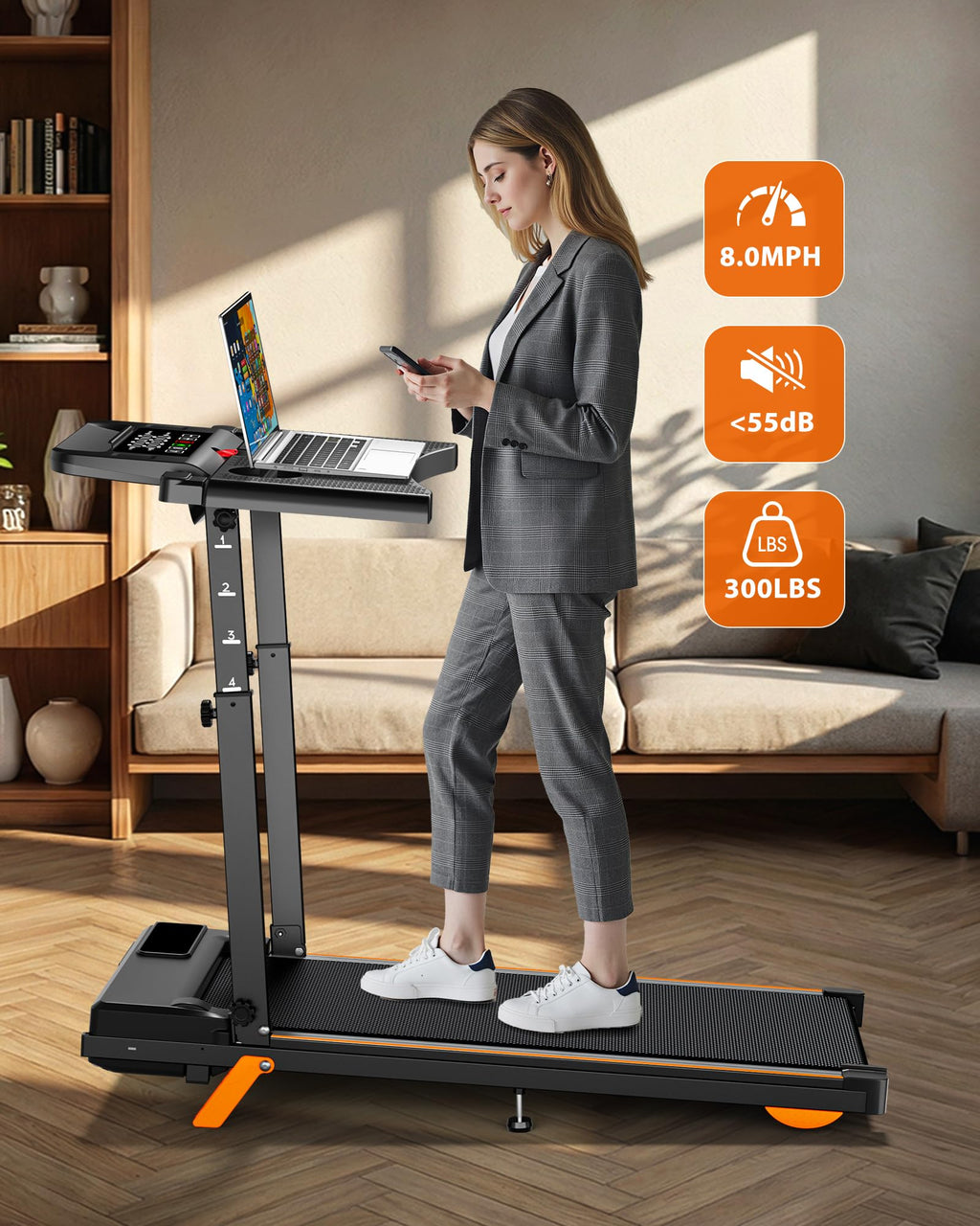 Walking Pad Treadmills for Home - Foldable Treadmill with Handle Bar, 4 Levels Height, 12% Incline, Stand Desk