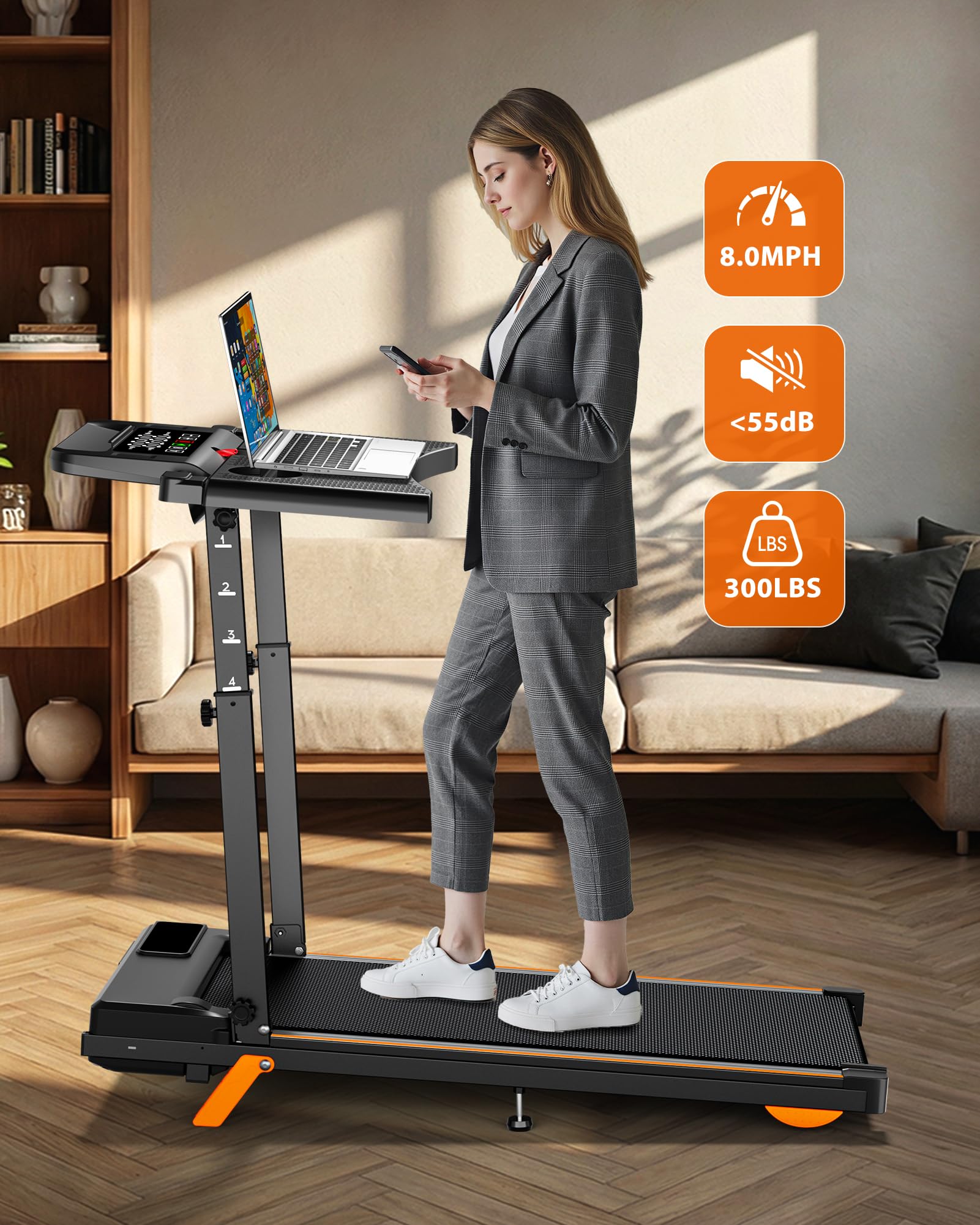 Walking Pad Treadmills for Home - Foldable Treadmill with Handle Bar, 4 Levels Height, 12% Incline, Stand Desk