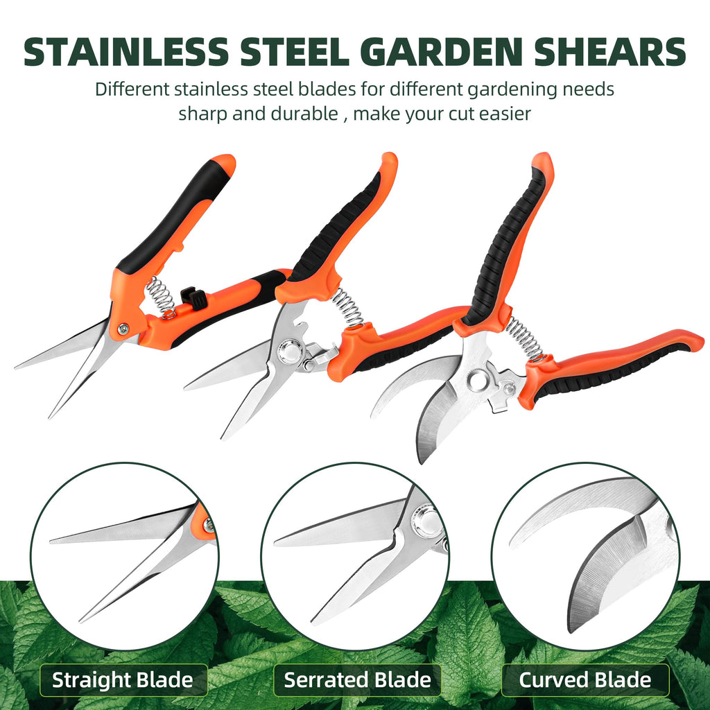 EWPJDK 3 Pack Garden Pruning Shears, Stainless Steel Shears, Gardening Shears, Scissors, Garden Clippers, Pruning Snips, Pruning Shears for Gardening Tools