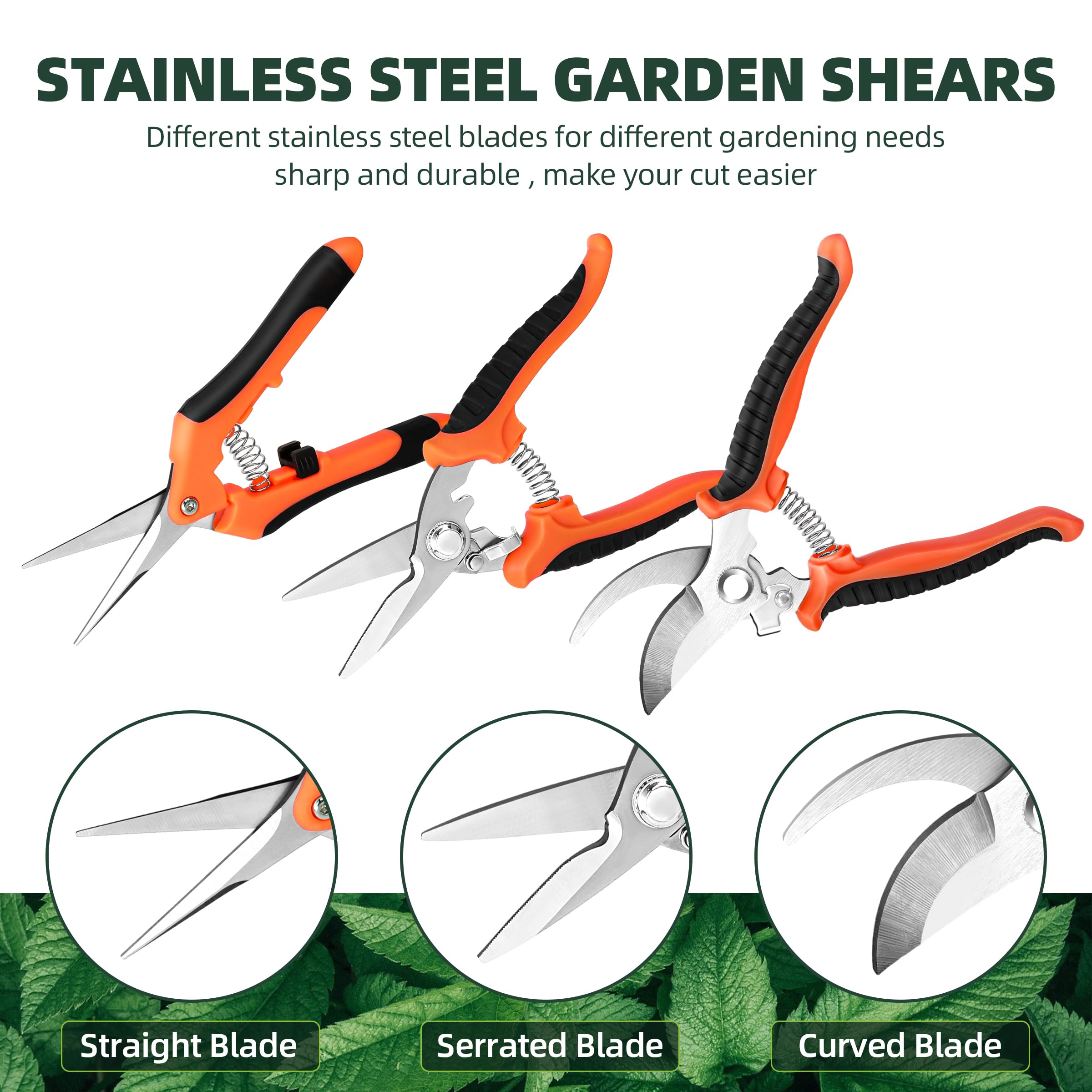 EWPJDK 3 Pack Garden Pruning Shears, Stainless Steel Shears, Gardening Shears, Scissors, Garden Clippers, Pruning Snips, Pruning Shears for Gardening Tools