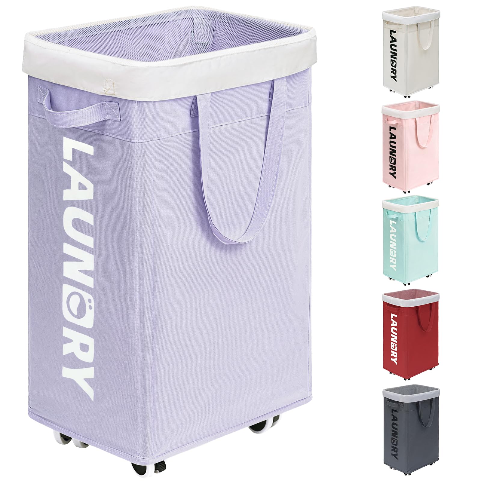 Goodpick Pink Laundry Basket with Wheels, Dorm Room Essentials for Girls, 75L Collapsible Laundry Basket, Laundry Hamper with Handle for College Dorm