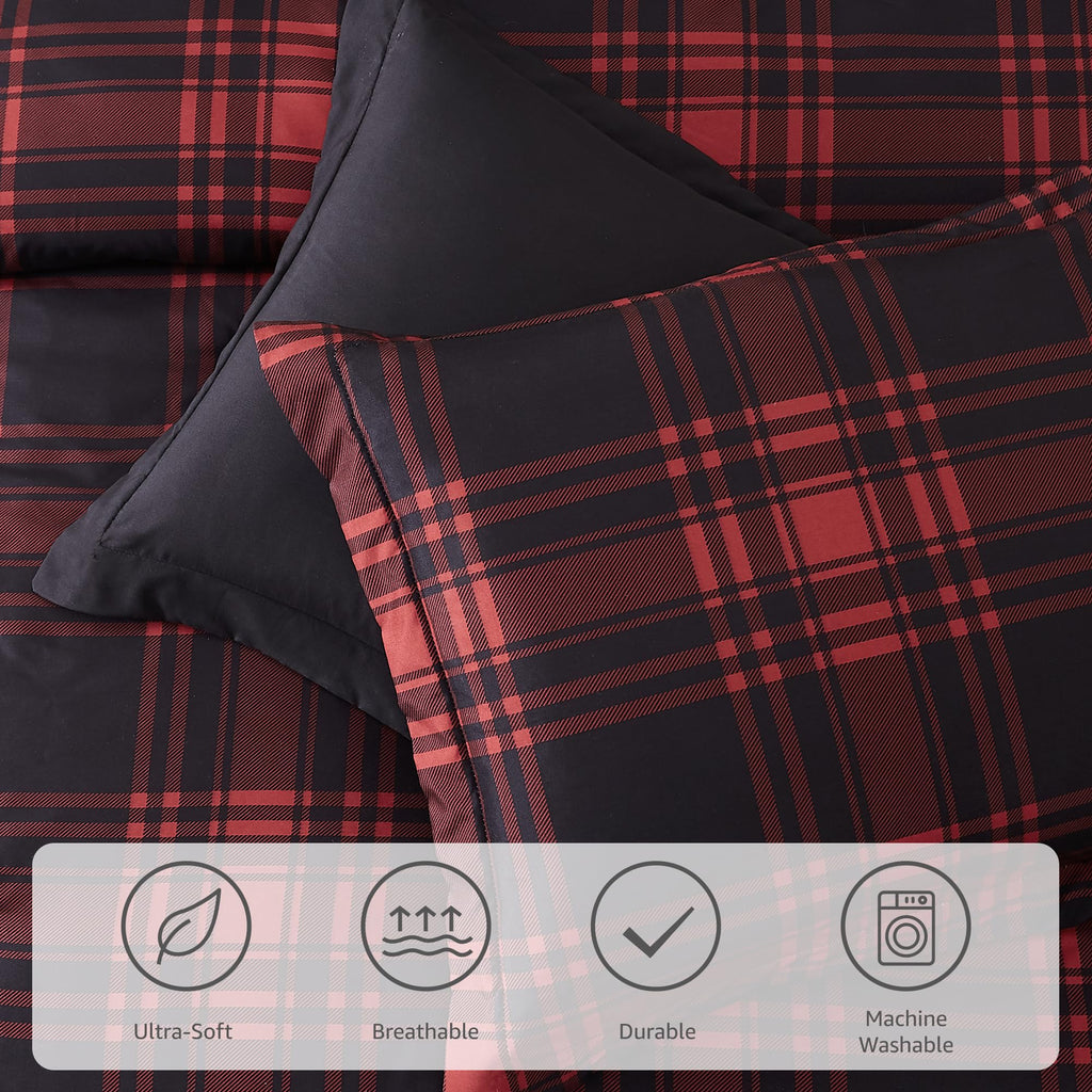 MaiRêve Plaid Twin XL Comforter Set Navy Blue 5 Pieces Dorm Bed in a Bag | Rustic Farmhouse Bedding Sets for Boys Teen with Sheets, Pillowcase & Sham
