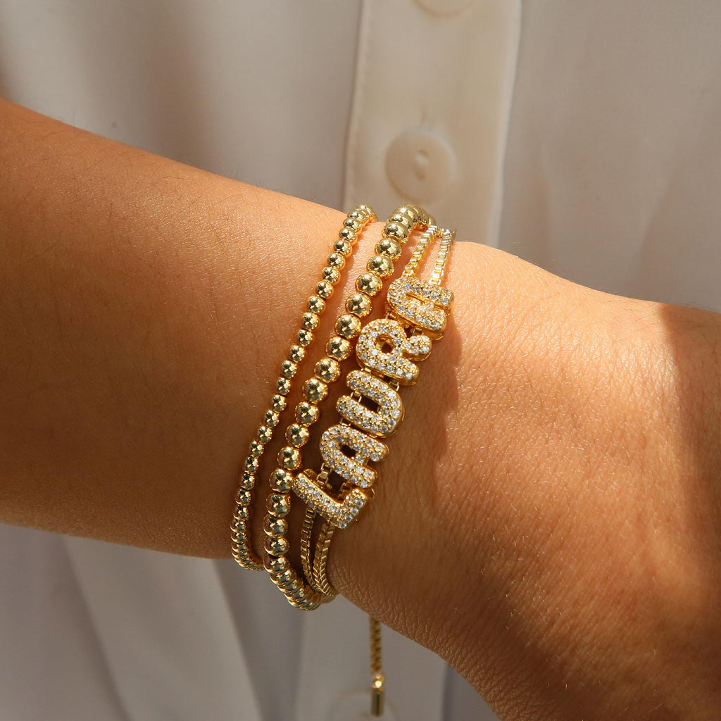 Personalized Name Bracelet for Women | Custom Bubble Letter, Jewelry Gift for Mom, Bridesmaid, Girlfriend
