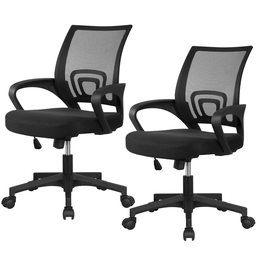 Yaheetech Black Computer Desk and Chair Set with Drawer, Shelves, Mesh Seat | Particle Board and MDF Build a Sturdy Desk with a Drawer and Elevated Platform, Paired with a Mesh Chair for Adults.