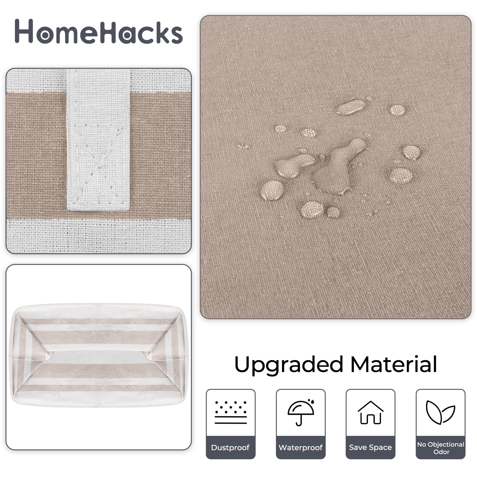 HomeHacks 2 Pack Large Laundry Baskets, Waterproof, Freestanding Laundry Hampers, Collapsible Clothes Hamper with Reinforced Handles in Laundry Room, College Dorm, Bathroom, Bedroom (Grey, 75Lx2)