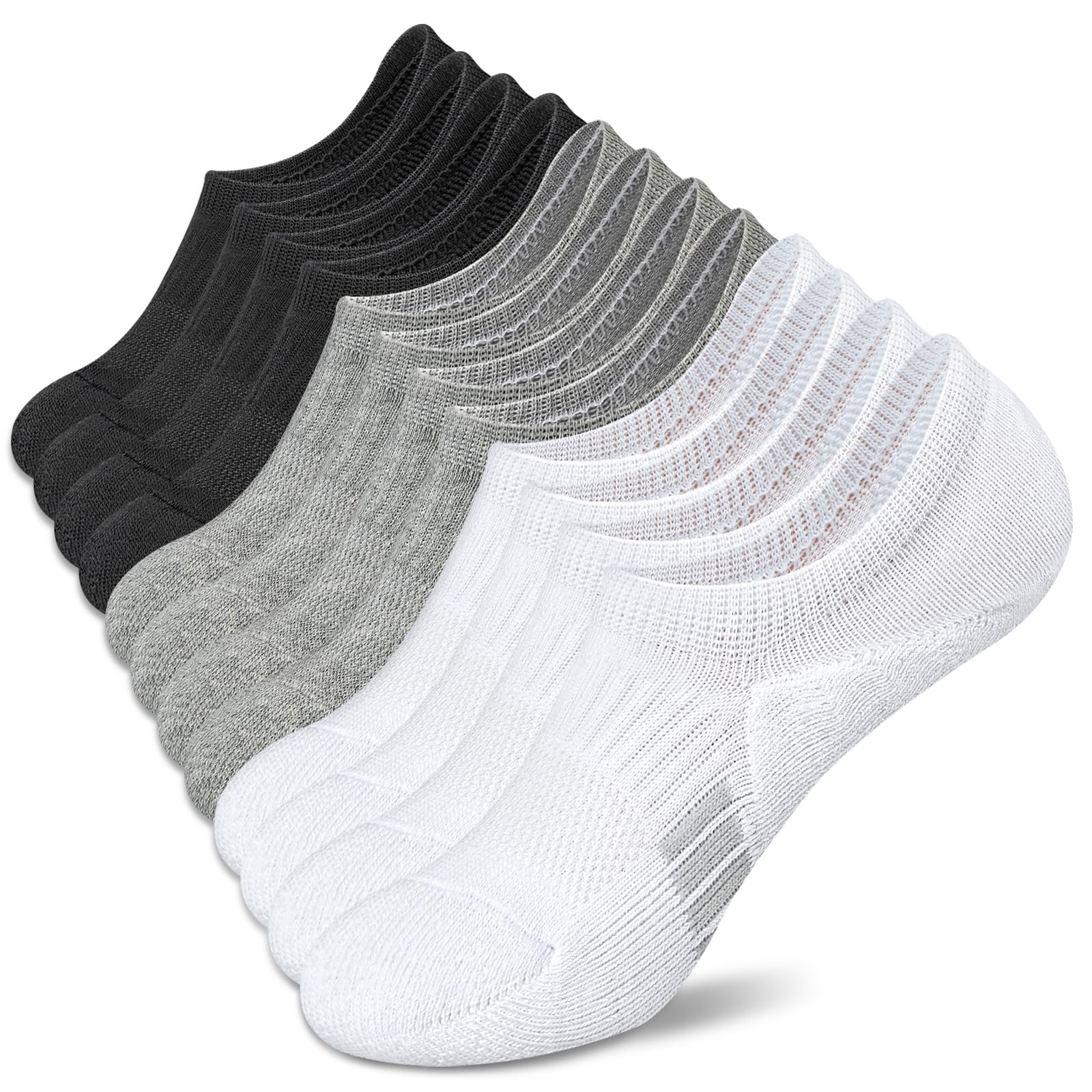 Amutost Womens No Show Socks Anti-Slip Cushioned Breathable 5-10Pairs | Silicone heel grips, Arch compression band, Elastic cuffs, Moisture wicking, Size 6-8/7-9/9-11, Reduces blisters