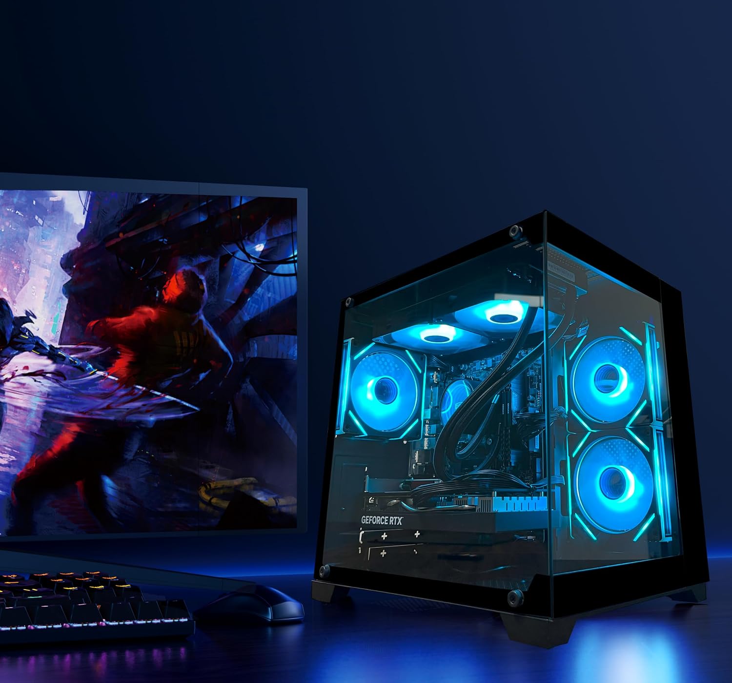 YAWYORE Gaming PC, AMD Ryzen 7 5700X, GeForce RTX 5060 Desktop Computer | 32GB DDR4 RAM, 1TB M.2 NVMe SSD,, ARGB Fans, WiFi+BT