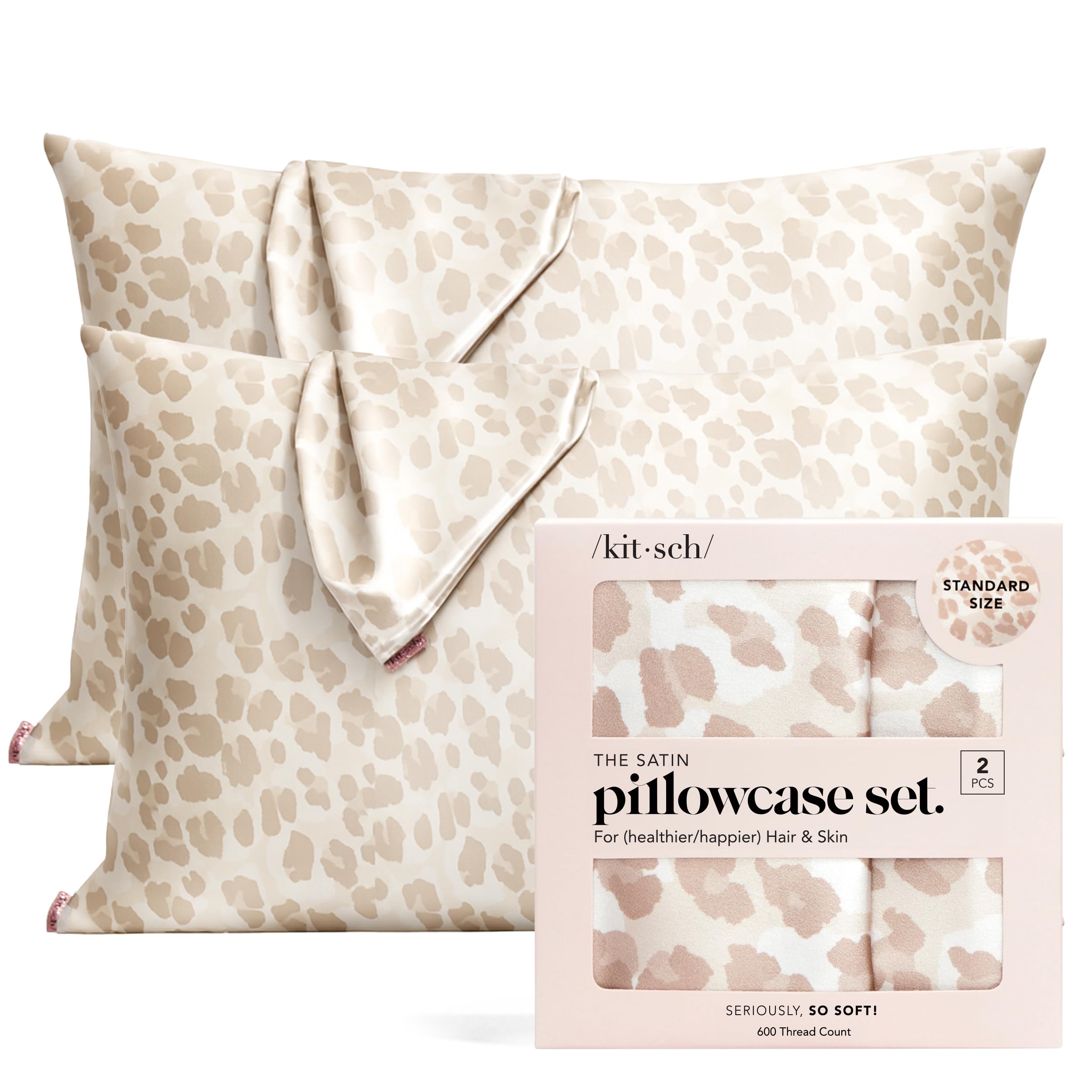 Kitsch Satin Pillowcase with Zipper - Standard Size, Leopard | Softer Than Silk Pillow Cases, Smooth Cooling Satin Pillow Case for Hair and Skin, Wrinkle-Free, Machine Washable