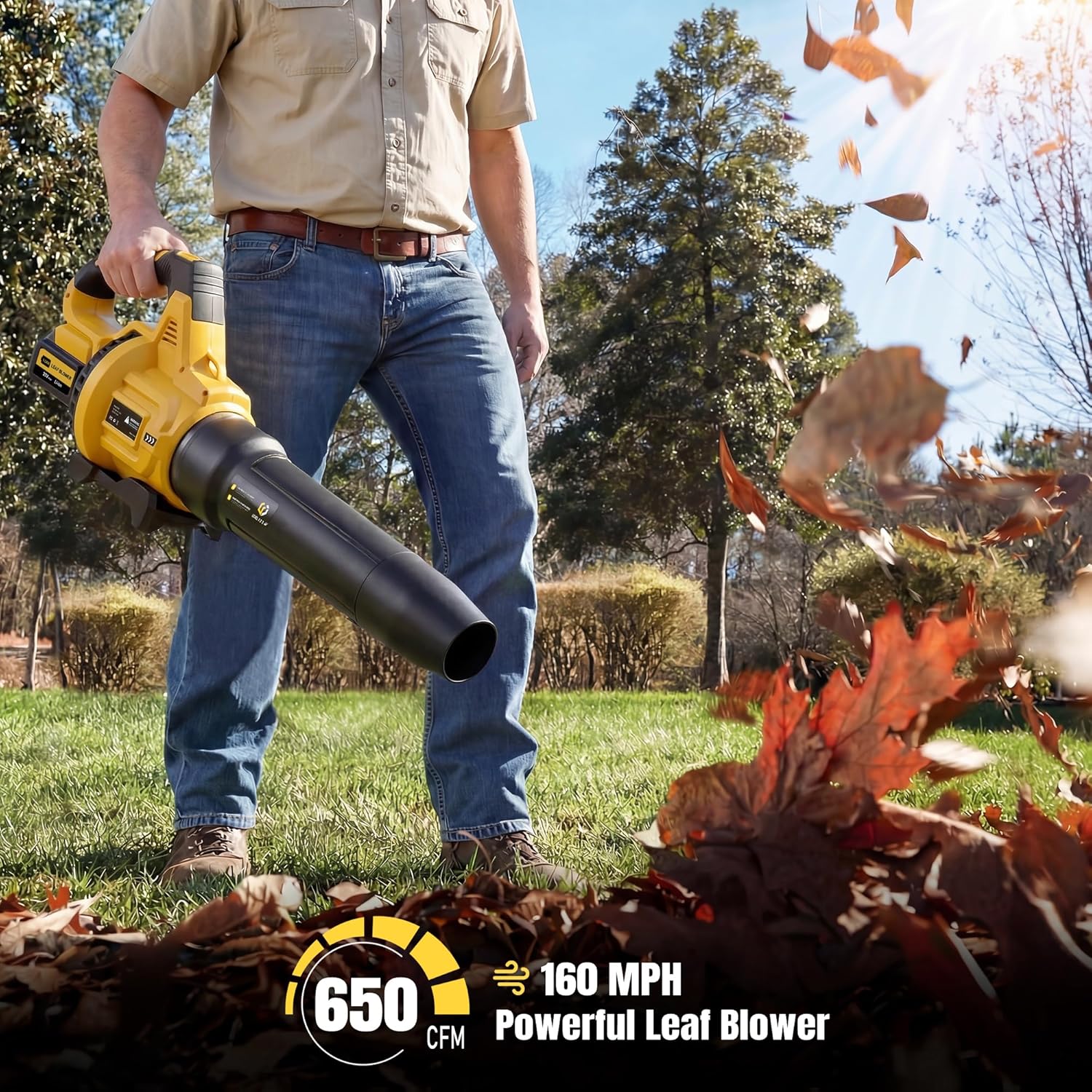 LOSART Leaf Blower Cordless, 650CFM & 3 Speed Levels, 1200W Electric Cordless Leaf Blower with 2 x 5.0Ah Batteries & Fast Charger, Blowers for Lawn Care, Yard, Blowing Leaves, Dust, Snow