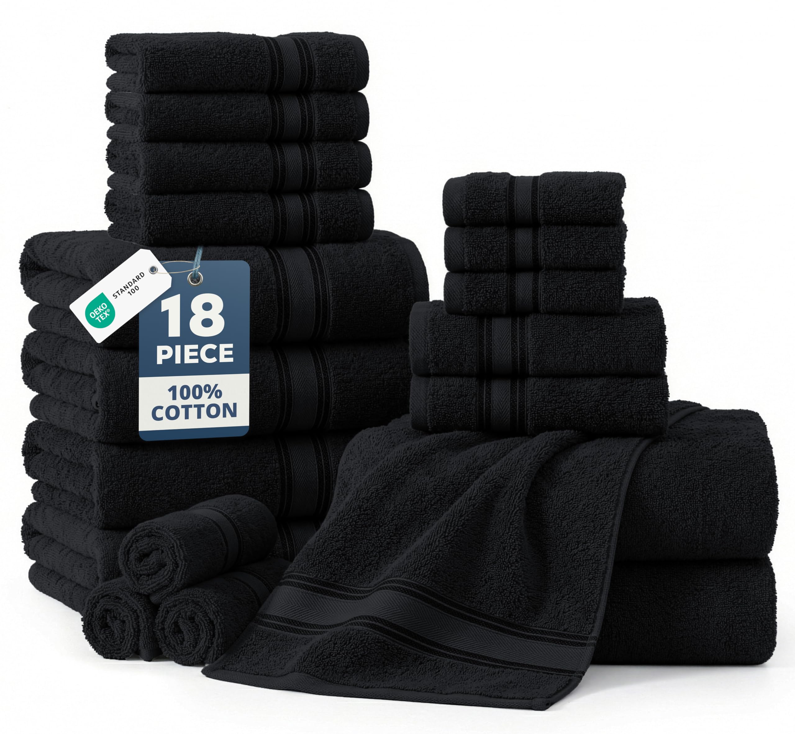 LANE LINEN Bathroom Towels Set of 18 – Zero Twist, 100% Mercerized Cotton Towel, 6 Bath, 6 Handtowel & 6 Washcloths, Luxury Hotel Design, Perfect for Salon & Guests, Machine Washable – Cerulean Blue