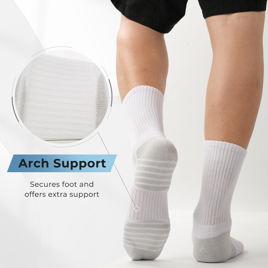 BAMBOO COOL Men's Crew Socks Athletic Running Sports Socks, Cushioned Moisture Wicking, Breathable Arch Support 6 Pack