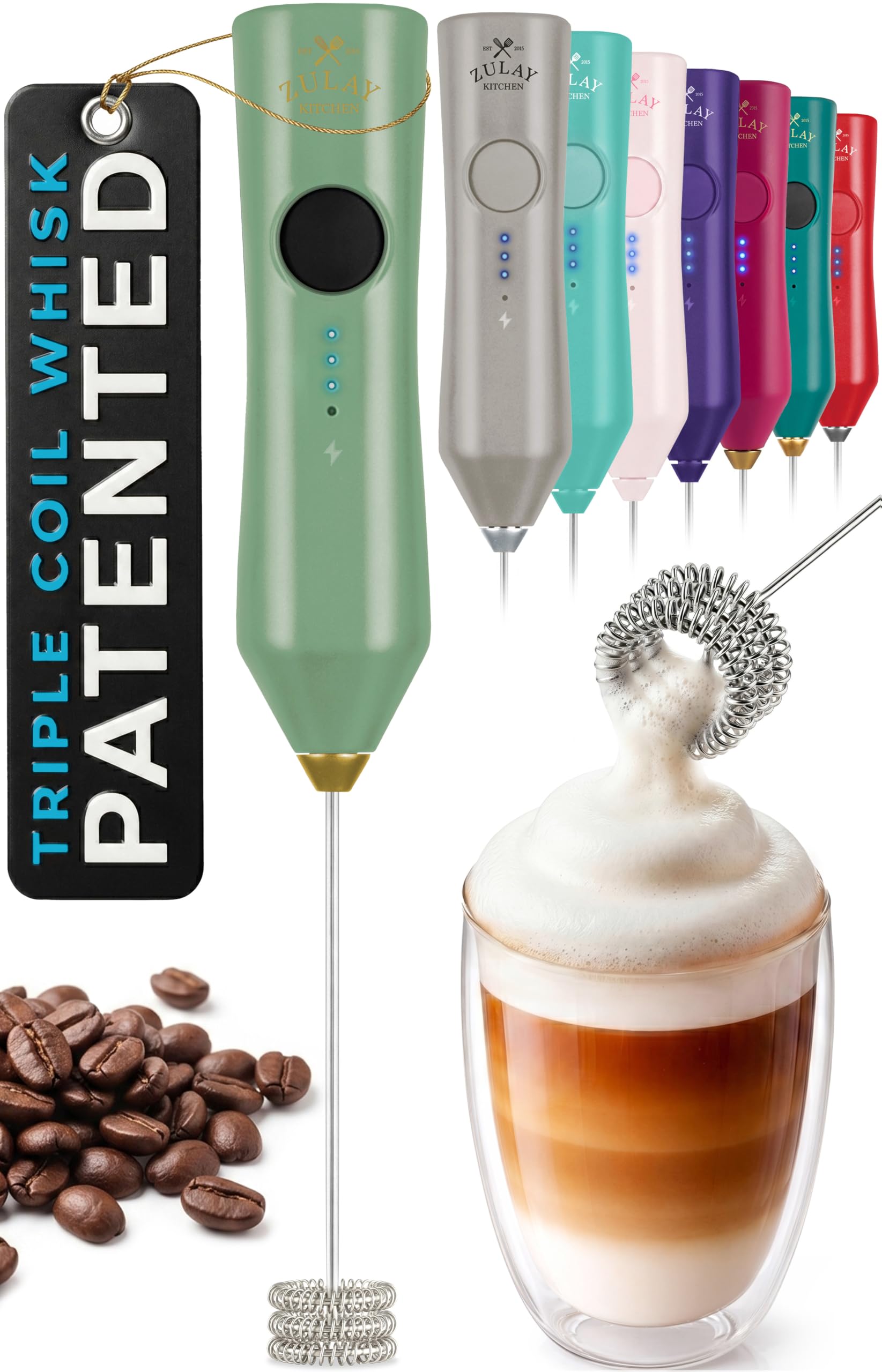 Zulay Kitchen Powerful Milk Frother Wand With Duracell Batteries - Ultra Fast Handheld Drink Mixer - Electric Whisk Foam Maker for Coffee, Lattes, Cappuccino & Matcha - Z1 Motor - Black