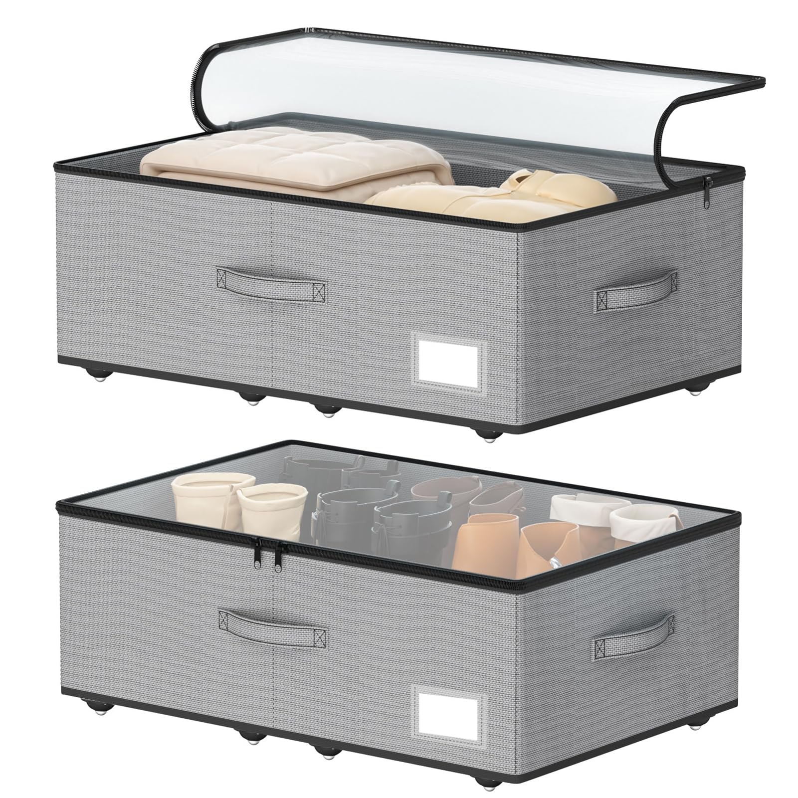 EE-RoomWorld Under Bed Storage with Wheels, No Assemble Required 10 inches height Under Bed Storage bins,Large capacity Rolling Underbed Shoe Storage containers，dorm underbed storage drawers