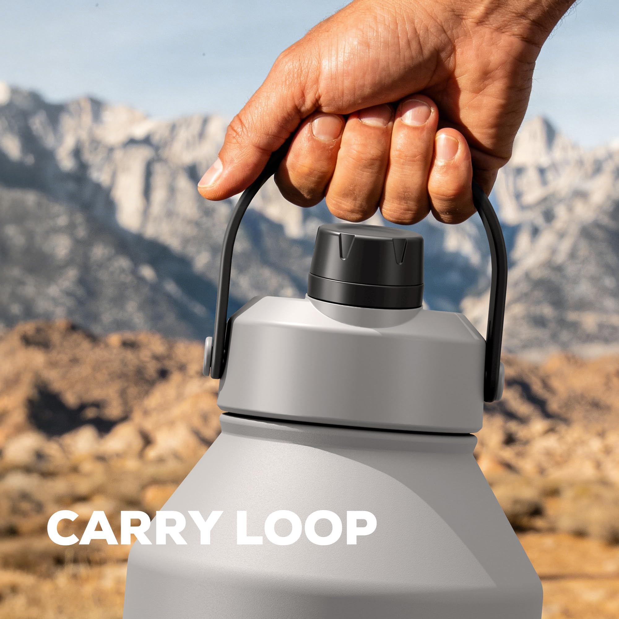 POWCAN 64 oz Insulated Water Bottle for Sports: 2-in-1 Straw & Spout Lid, Leakproof, Carrier Bag, Shoulder Strap, Keep Cold 48H, BPA-Free, Half Gallon Metal Water Jug for Gym, Travel, Gift (Midnight)