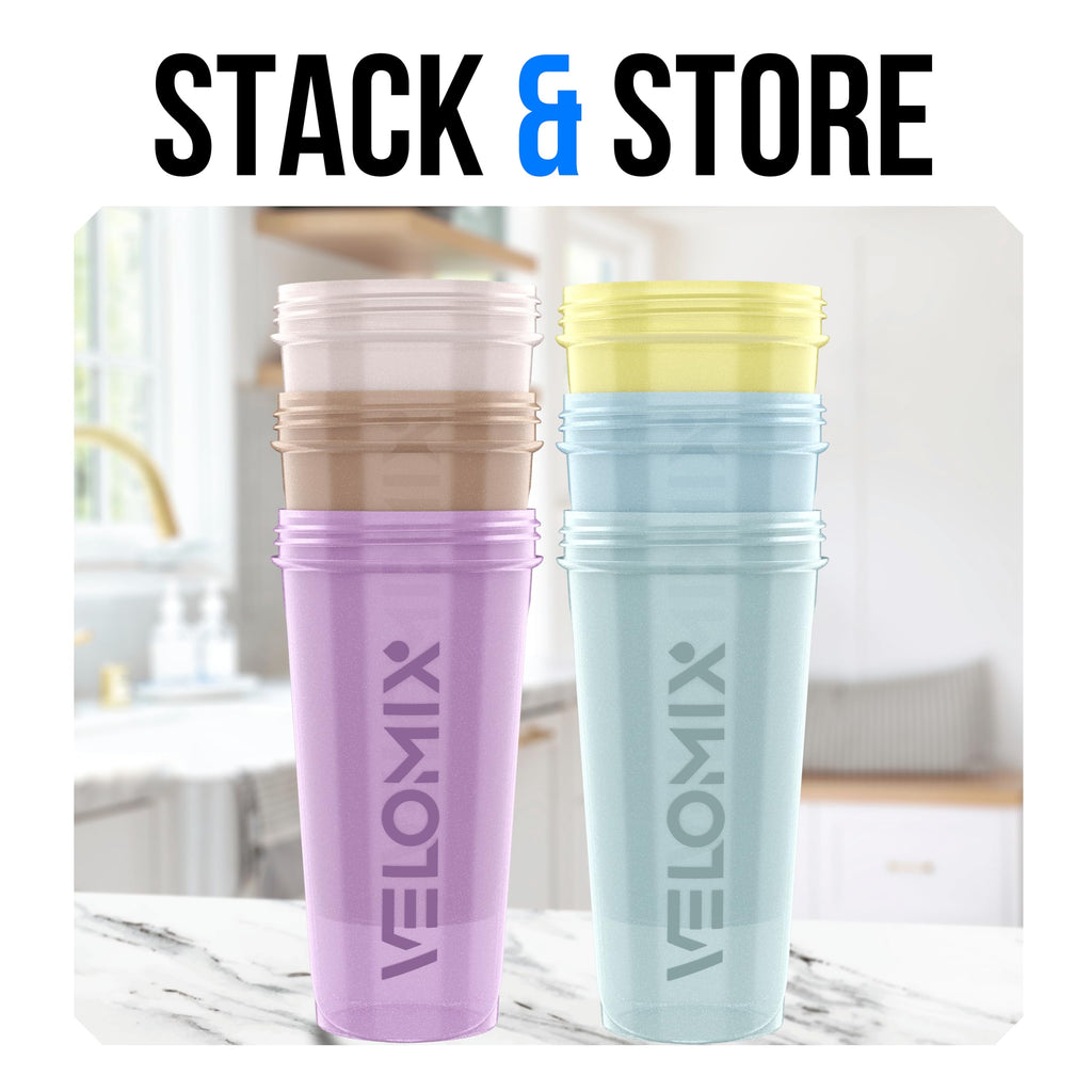 VELOMIX 6 Pack 28 oz Protein Shaker Bottle for Mixes - 6 Wire Whisk Balls | Leak Proof Cups for Supplements | BPA-Free Gym & Fitness (Earth Tones Collection)