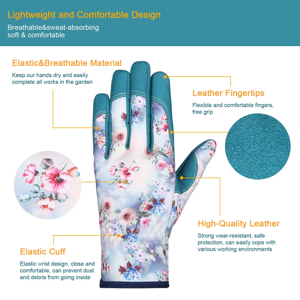 Bamllum Leather Gardening Gloves for Women - Working Gloves for Weeding, Digging, Planting, Raking and Pruning