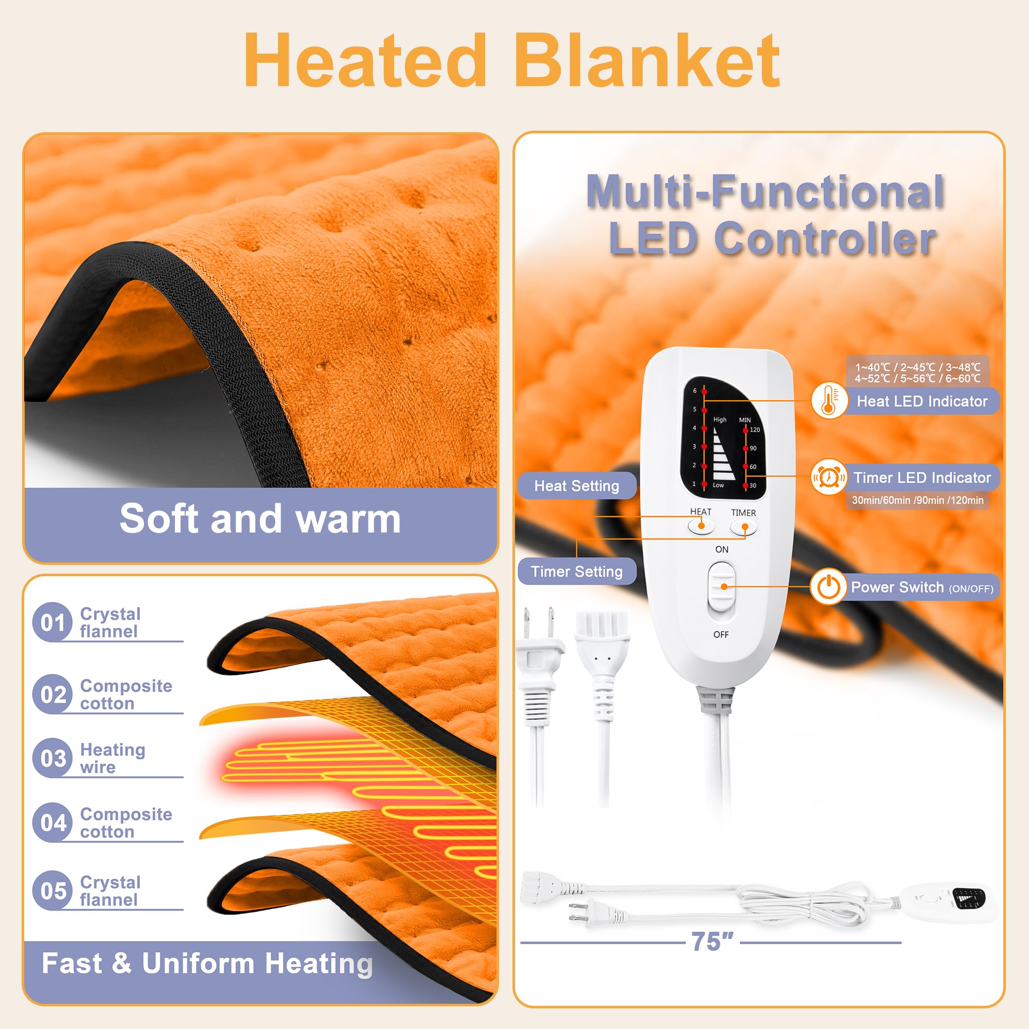 Heating Pad,Heated Blanket,Heating Pad for Back Neck,Silvergray,24x12In | Electric Heating Pad,Dry/Moist Heat Heating Pads,Heating Pads for Shoulder,Abdomen,Knee,Heat Pad for Women Men,Birthday Gift