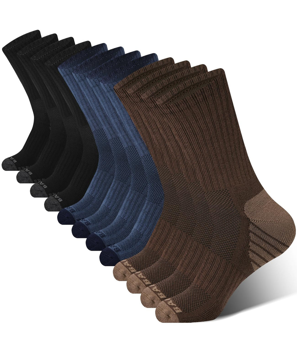 BAMBOO COOL Men's Crew Socks Athletic Running Sports Socks, Cushioned Moisture Wicking, Breathable Arch Support 6 Pack