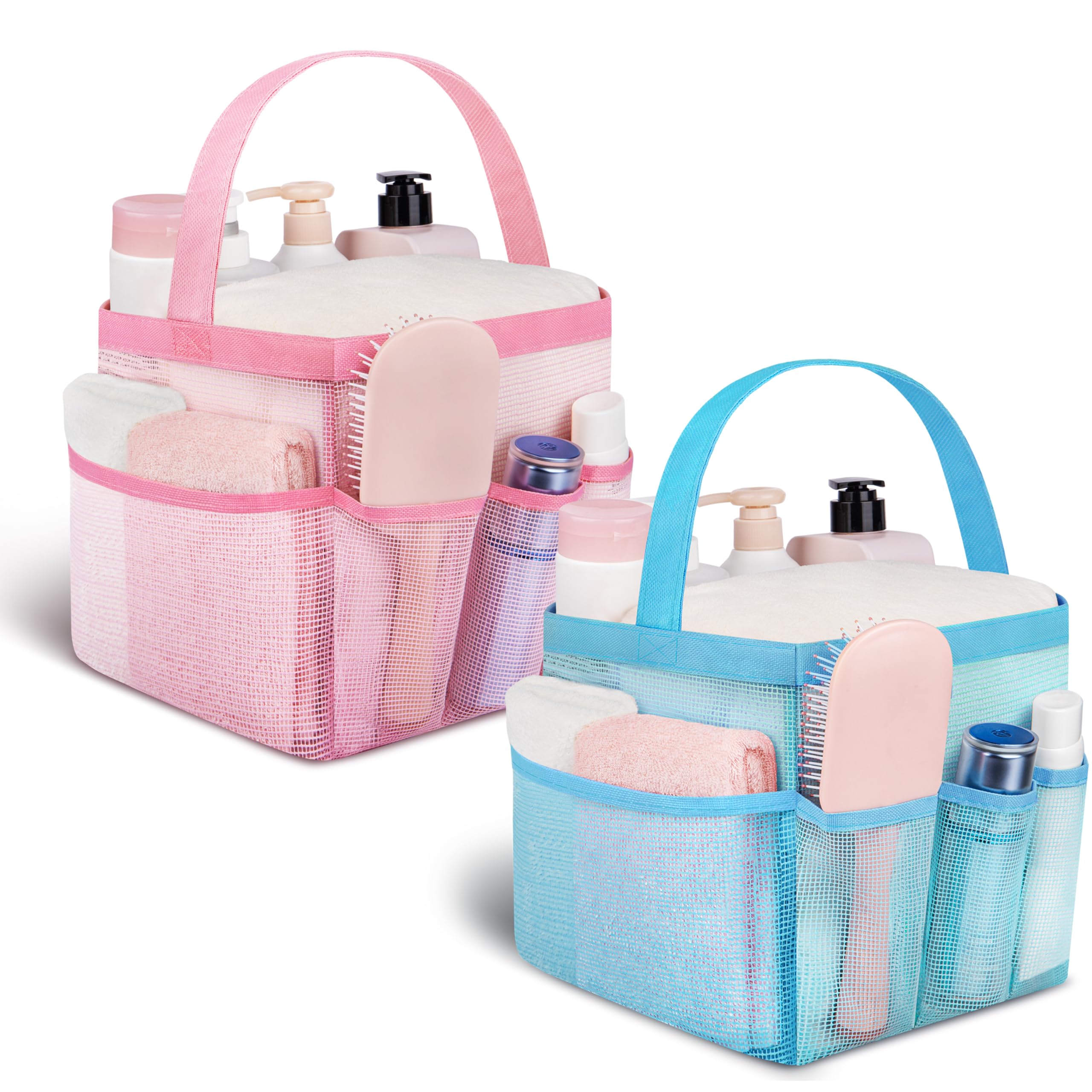 Attmu Mesh Shower Caddy Portable for College Dorm Room Camping Essentials, Shower Caddy Dorm with 9-Pockets, Large Capacity Hanging Basket Bathroom Bag for Toiletry, Swimming, Gym, Camp, Beach