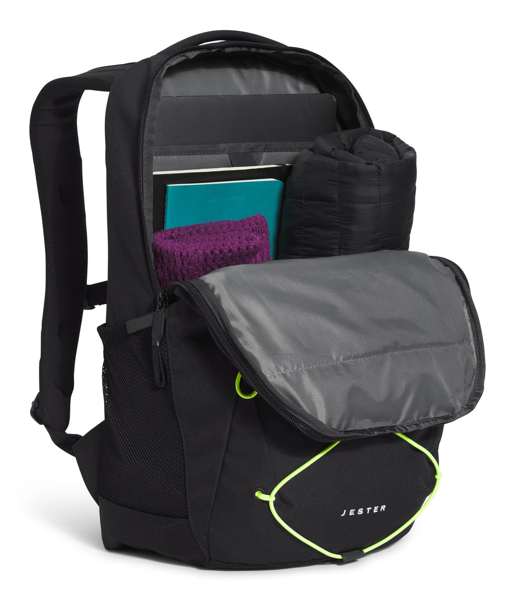 The North Face Jester Everyday Laptop Backpack - Commuter Daypack, Water Repellent, Laptop Sleeve, TNF Black-NPF, One Size | 28L recycled polyester with DWR finish, padded 16 in sleeve, chiropractor-endorsed FlexVent suspension, bottle pockets