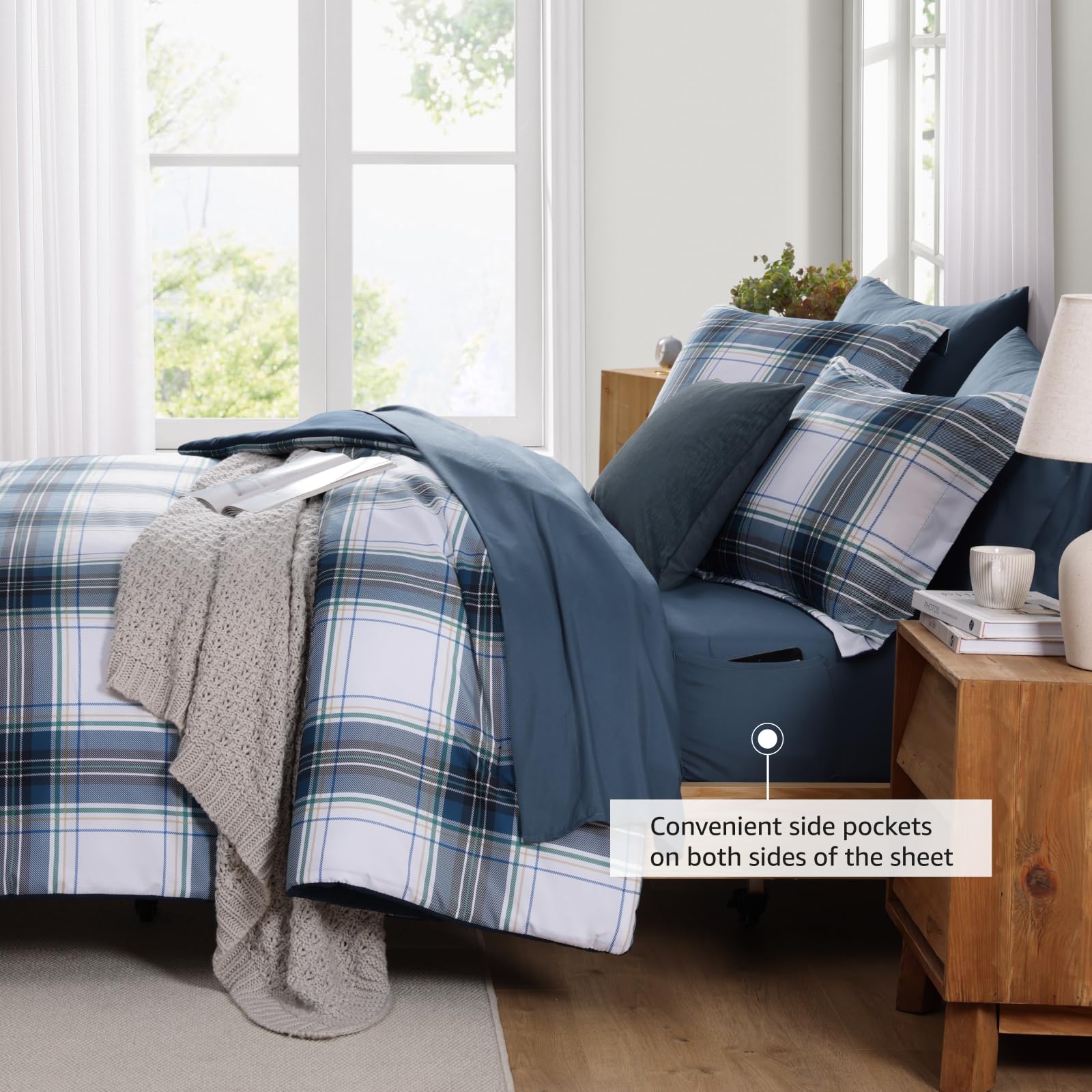 MaiRêve Plaid Twin XL Comforter Set Navy Blue 5 Pieces Dorm Bed in a Bag | Rustic Farmhouse Bedding Sets for Boys Teen with Sheets, Pillowcase & Sham