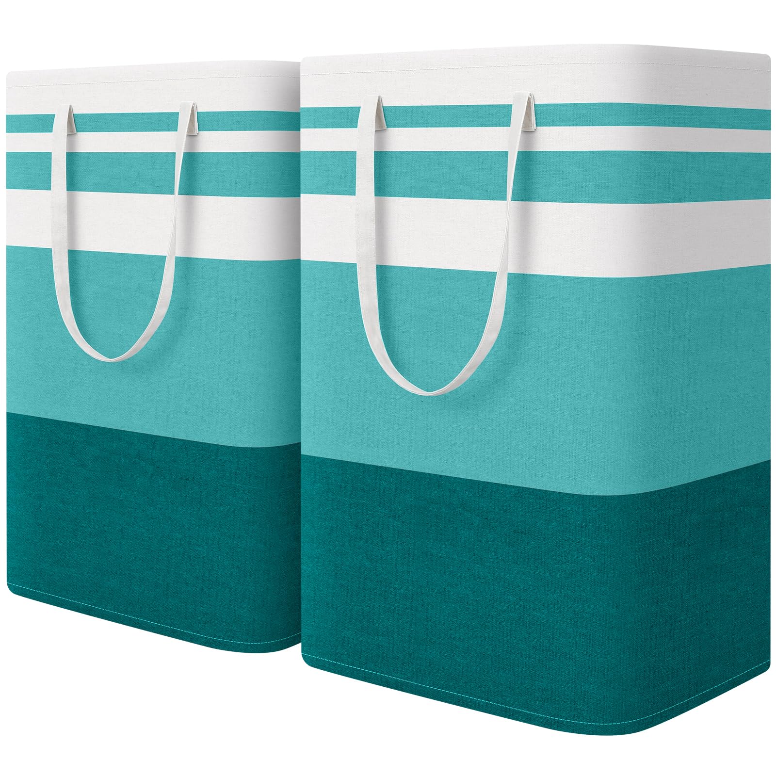 HomeHacks 2 Pack Large Laundry Baskets, Waterproof, Freestanding Laundry Hampers, Collapsible Clothes Hamper with Reinforced Handles in Laundry Room, College Dorm, Bathroom, Bedroom (Grey, 75Lx2)